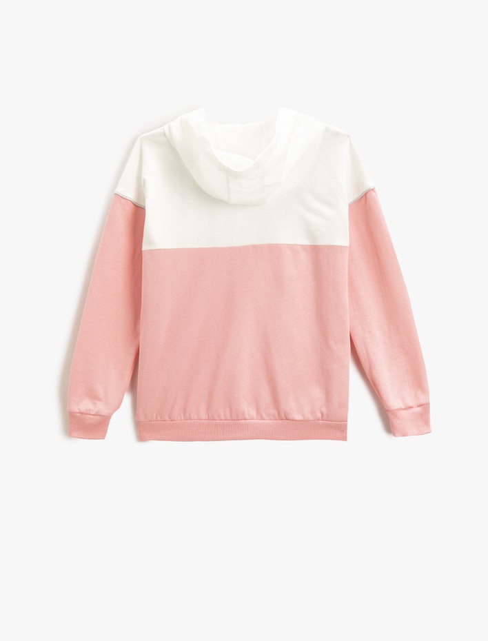 Kız Çocuk Baskılı Kapüşonlu Sweatshirt Pamuklu