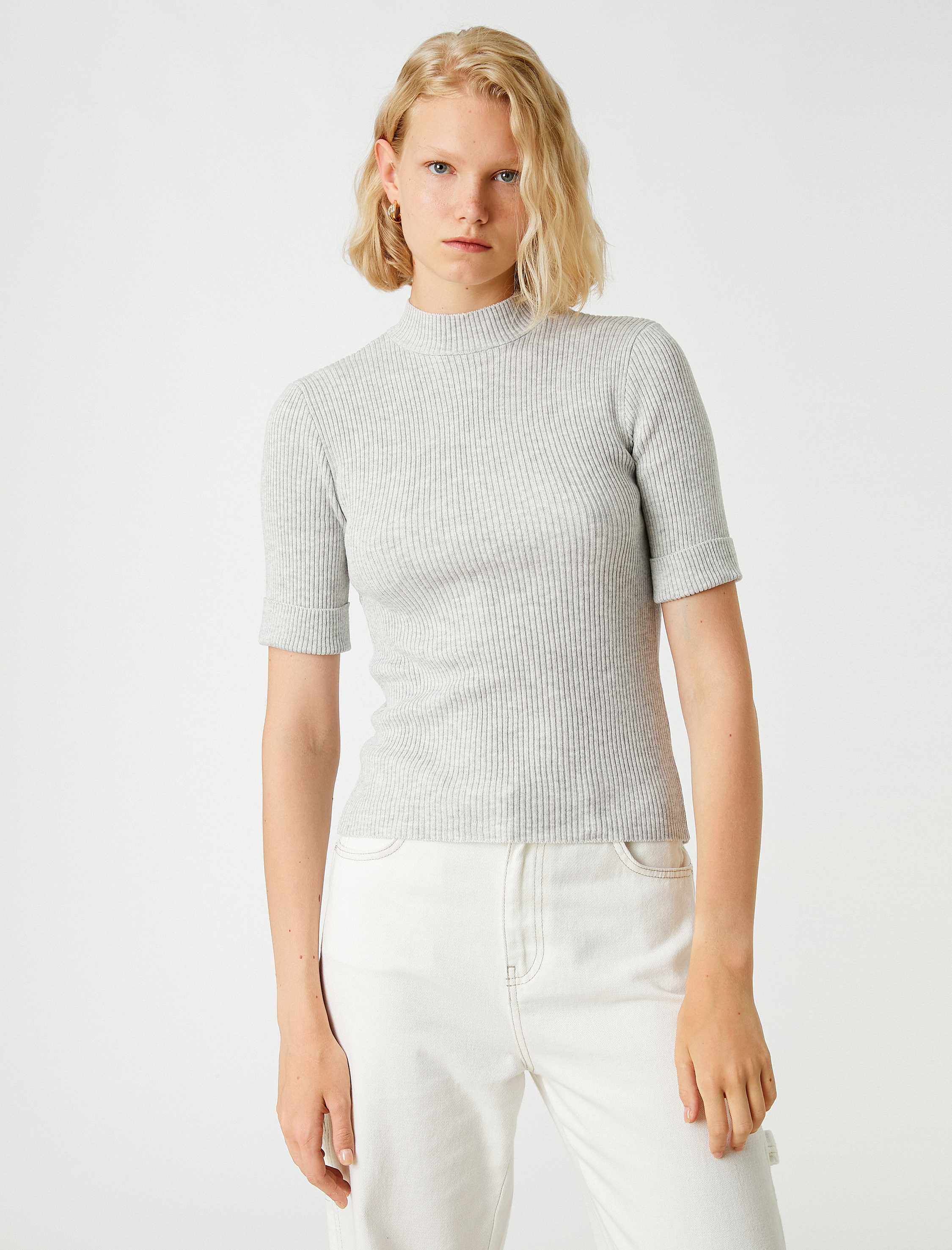   Boğazlı Kazak Kısa Kollu Kaşmir Dokulu