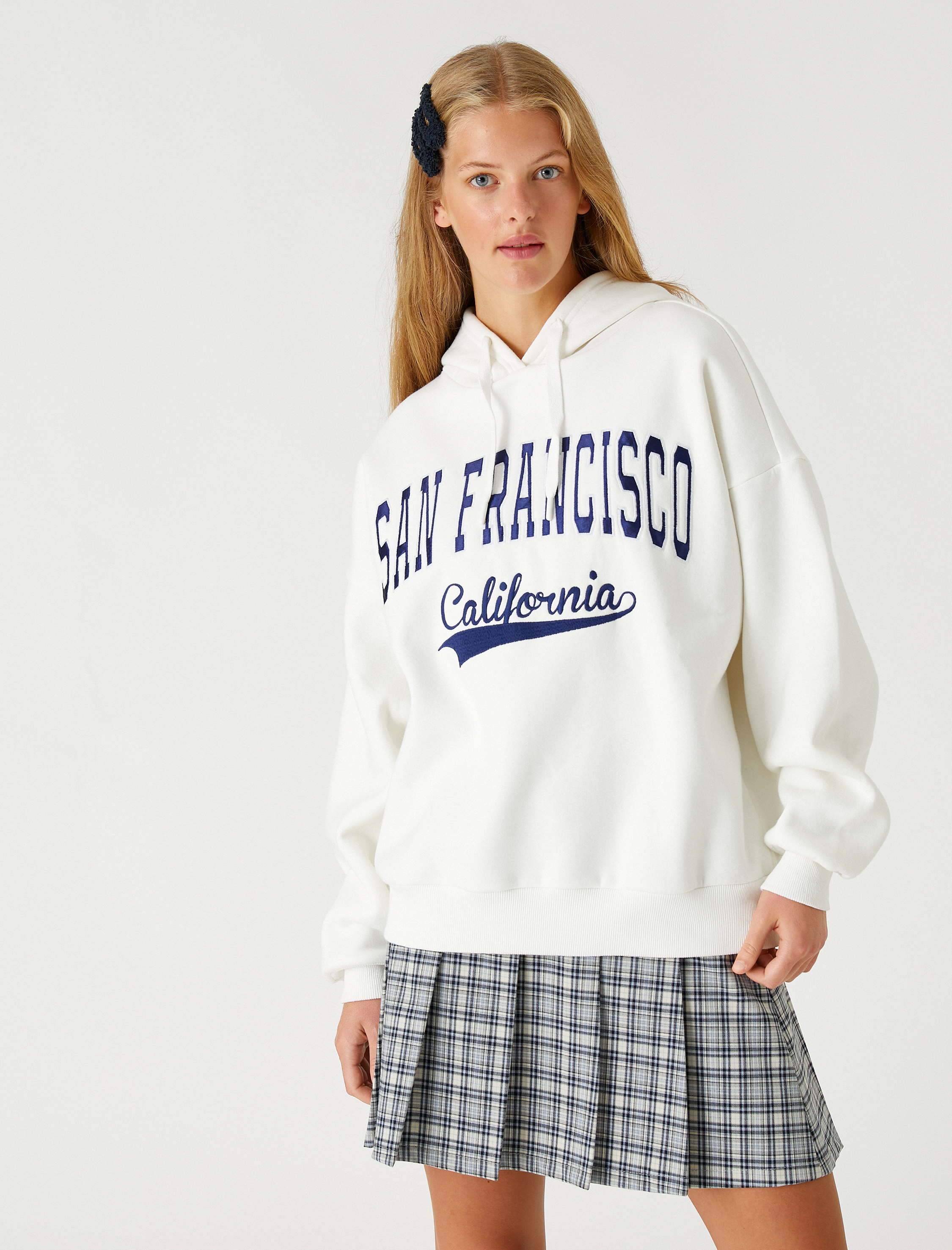   Oversize Kolej Sweatshirt Yazı İşlemeli İçi Polarlı