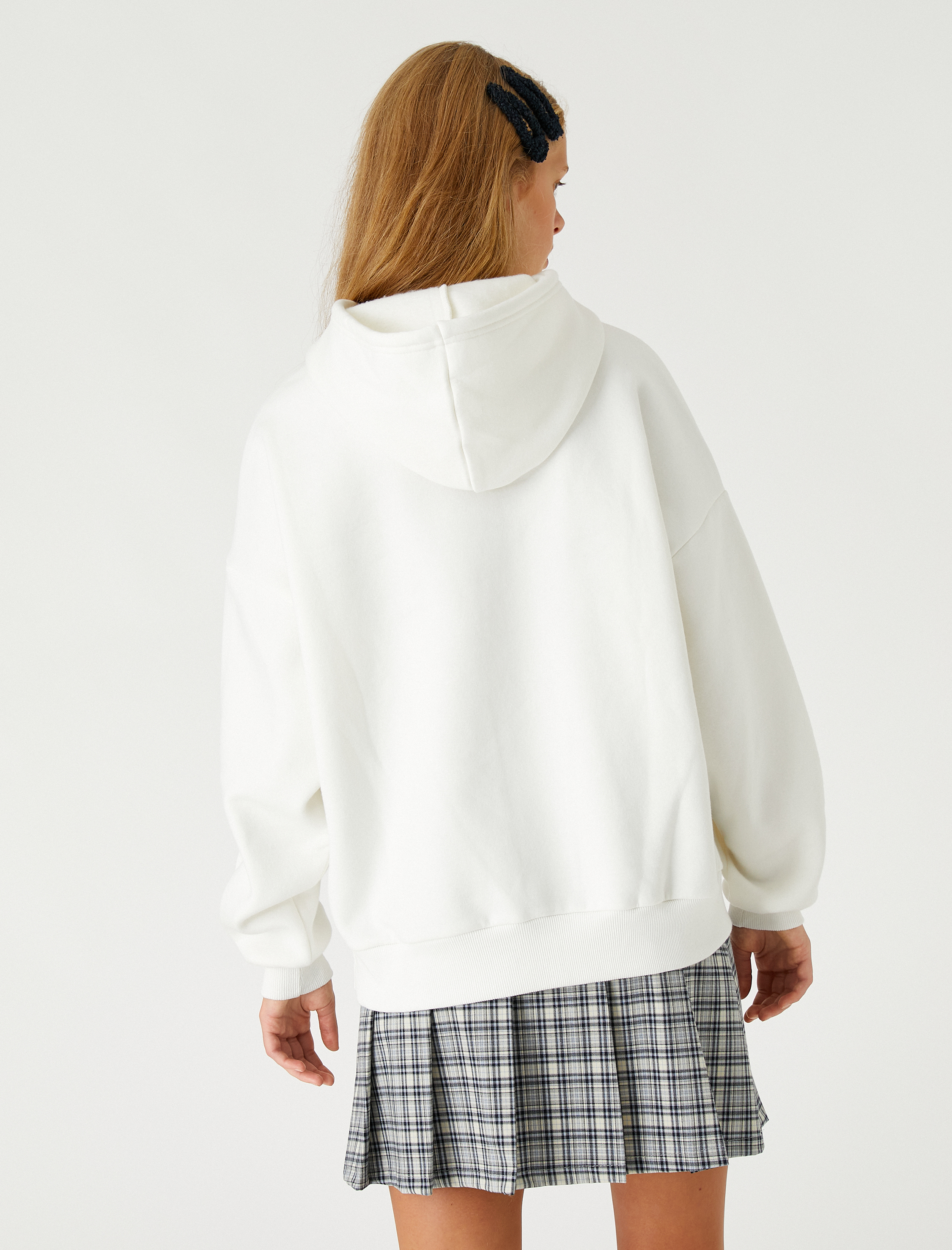   Oversize Kolej Sweatshirt Yazı İşlemeli İçi Polarlı