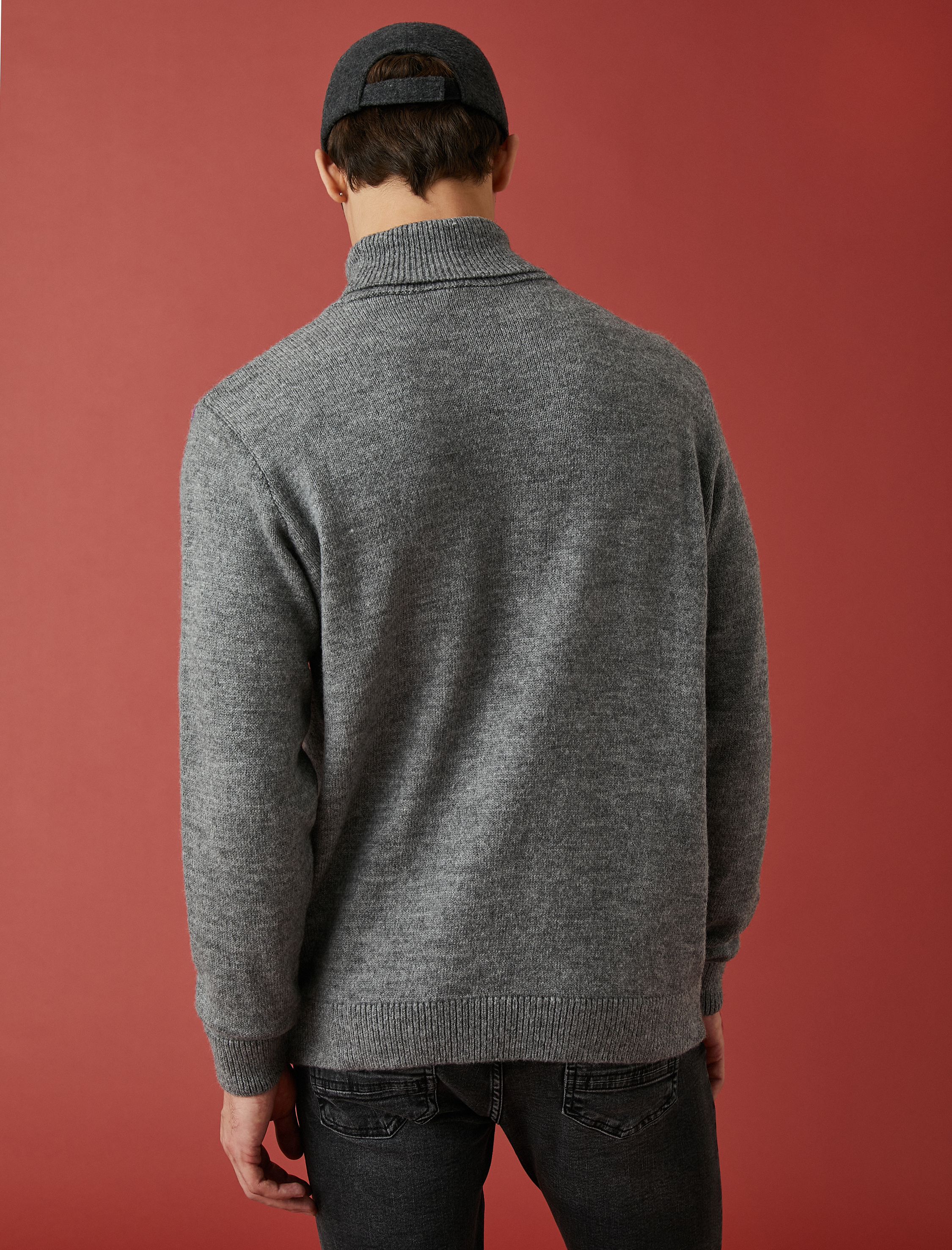   Boğazlı Triko Kazak Uzun Kollu Kırçıllı