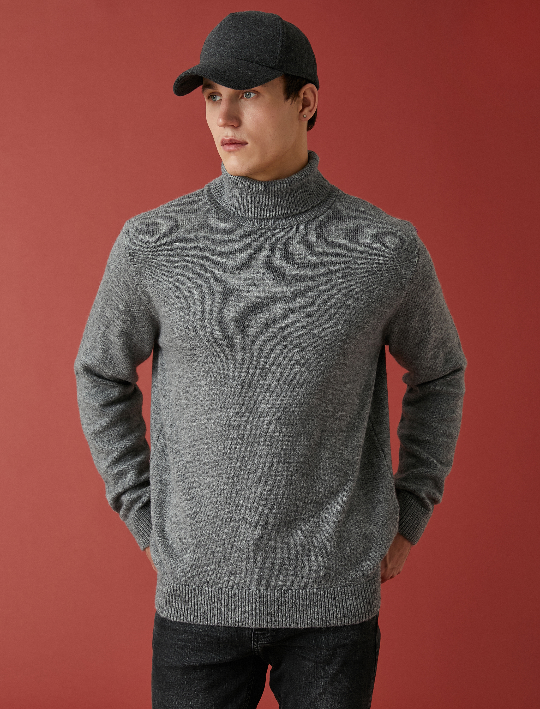   Boğazlı Triko Kazak Uzun Kollu Kırçıllı