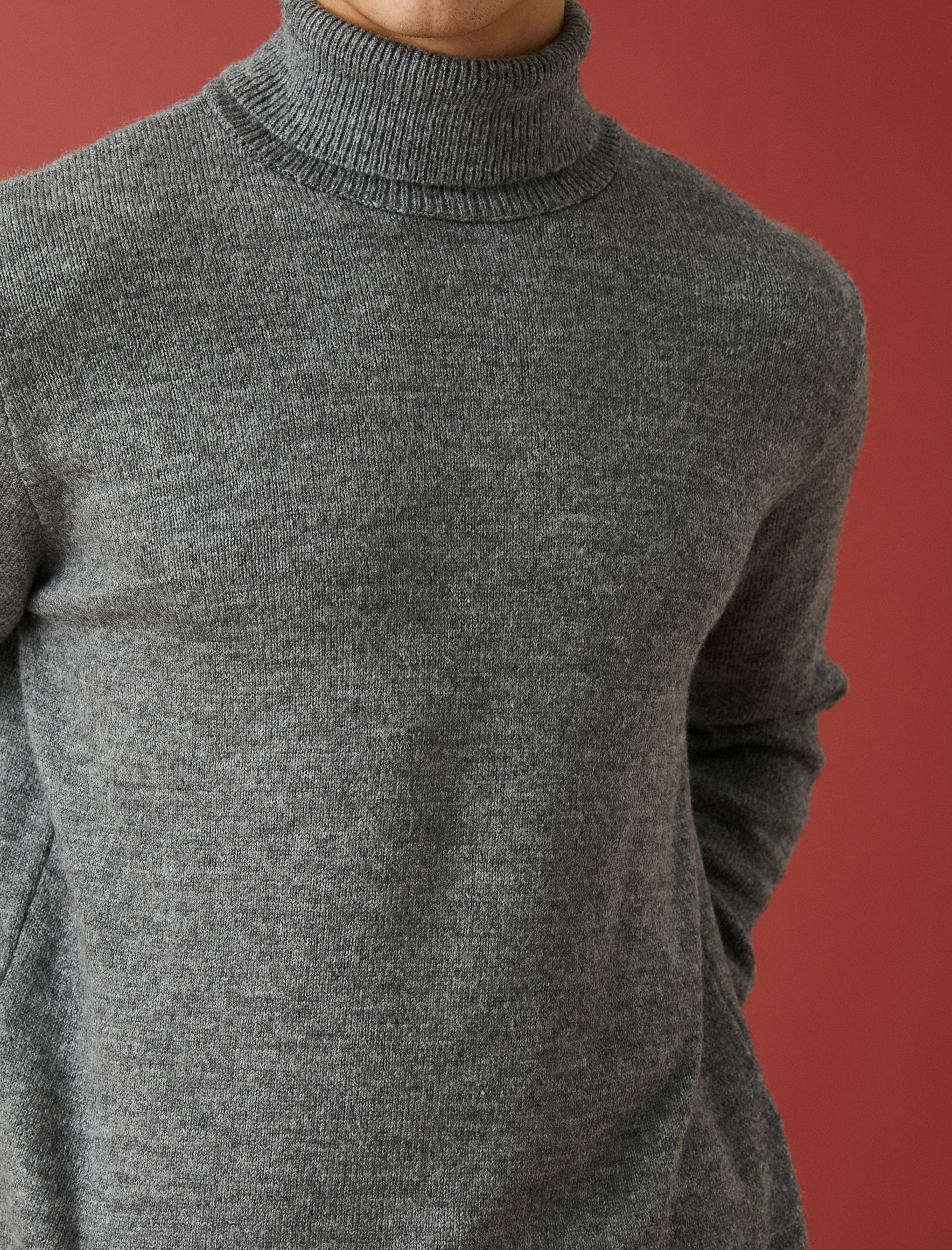   Boğazlı Triko Kazak Uzun Kollu Kırçıllı