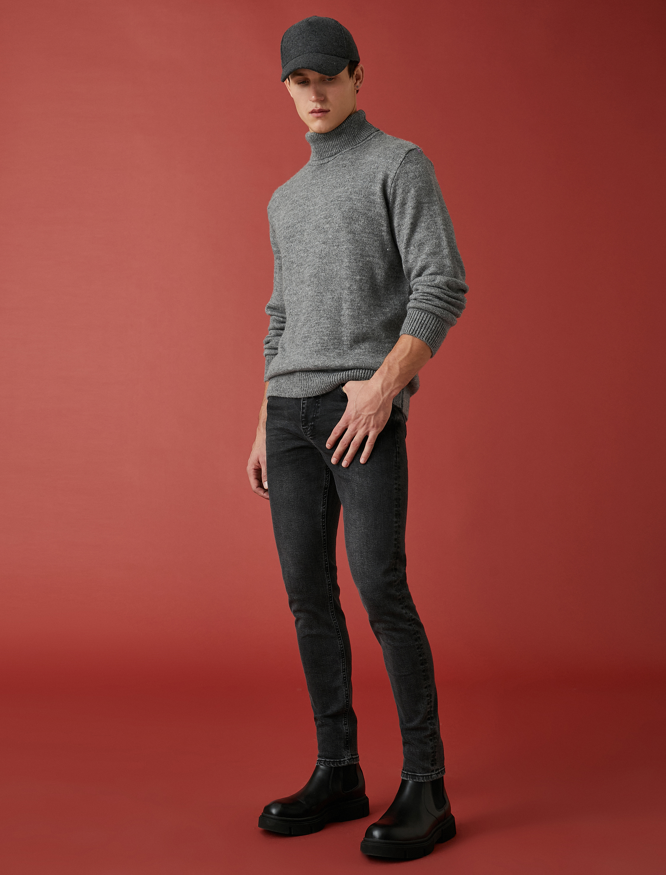   Boğazlı Triko Kazak Uzun Kollu Kırçıllı