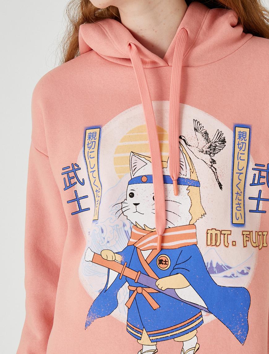   Oversize Sweatshirt Baskılı Kapüşonlu İçi Polarlı