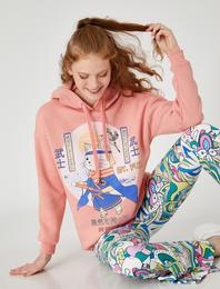 Oversize Sweatshirt Baskılı Kapüşonlu İçi Polarlı
