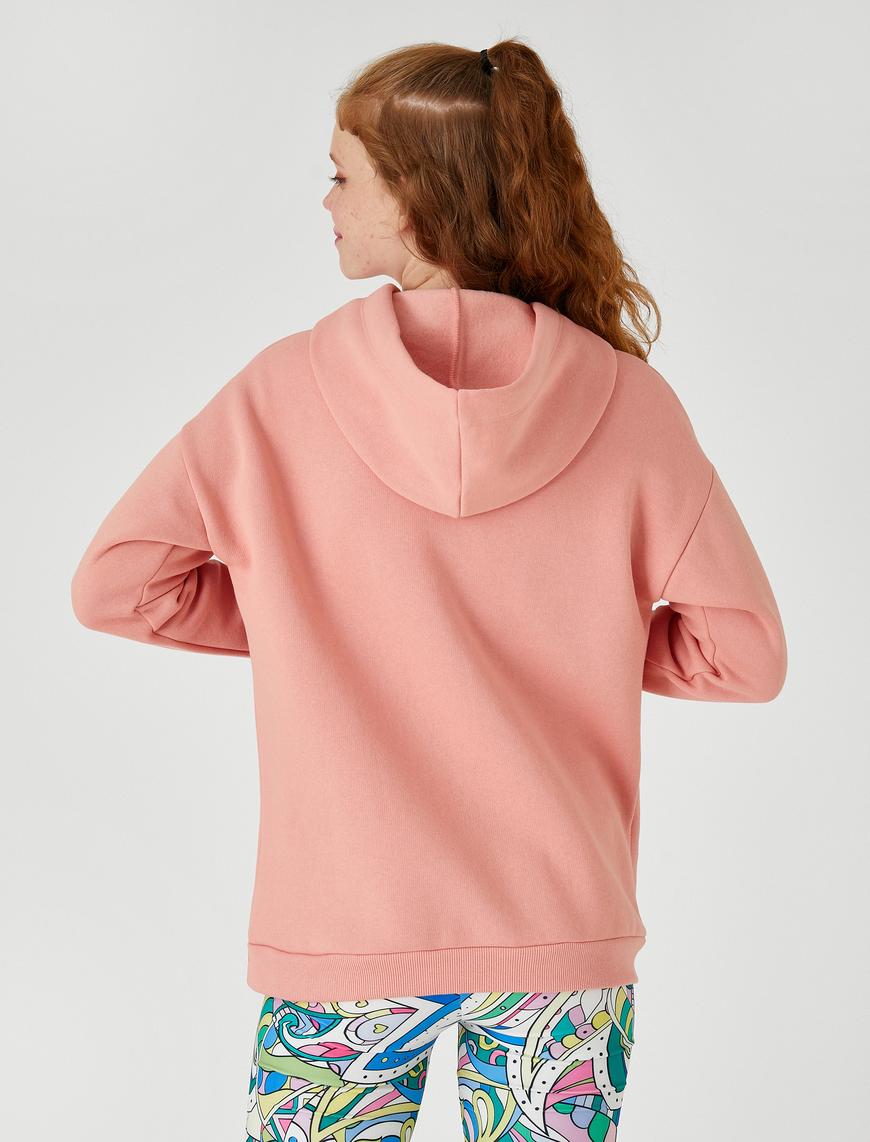   Oversize Sweatshirt Baskılı Kapüşonlu İçi Polarlı