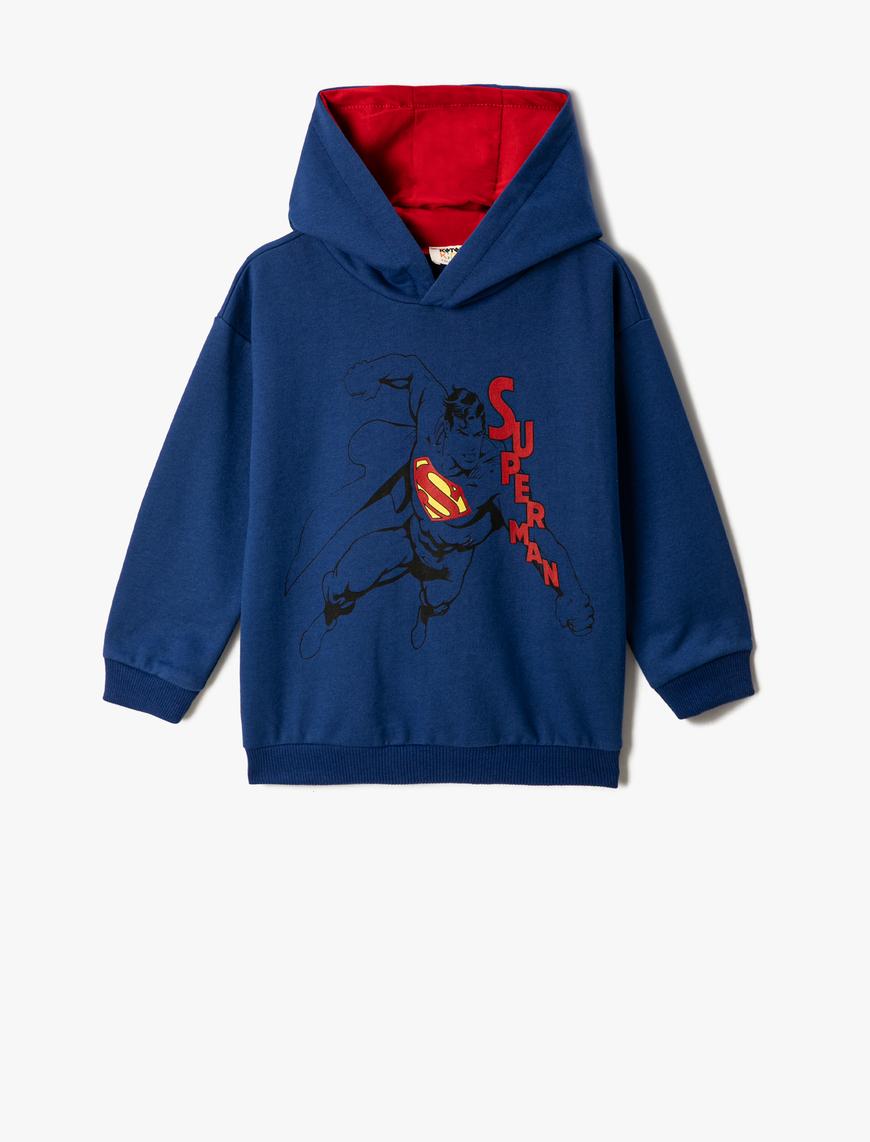  Erkek Çocuk Superman Sweatshirt Lisanslı Baskılı Kapüşonlu