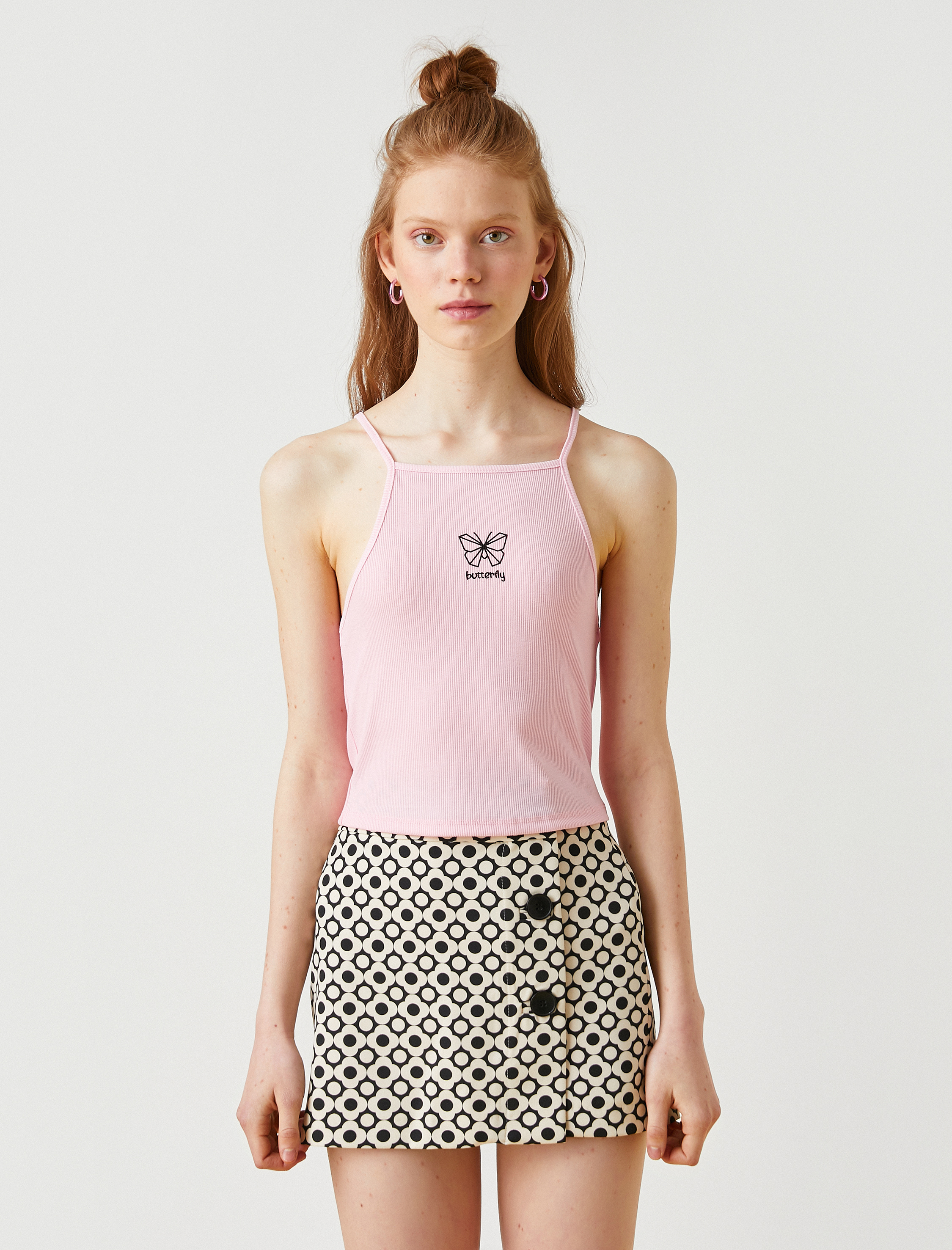   Halter Yaka Kelebek Baskılı Atlet