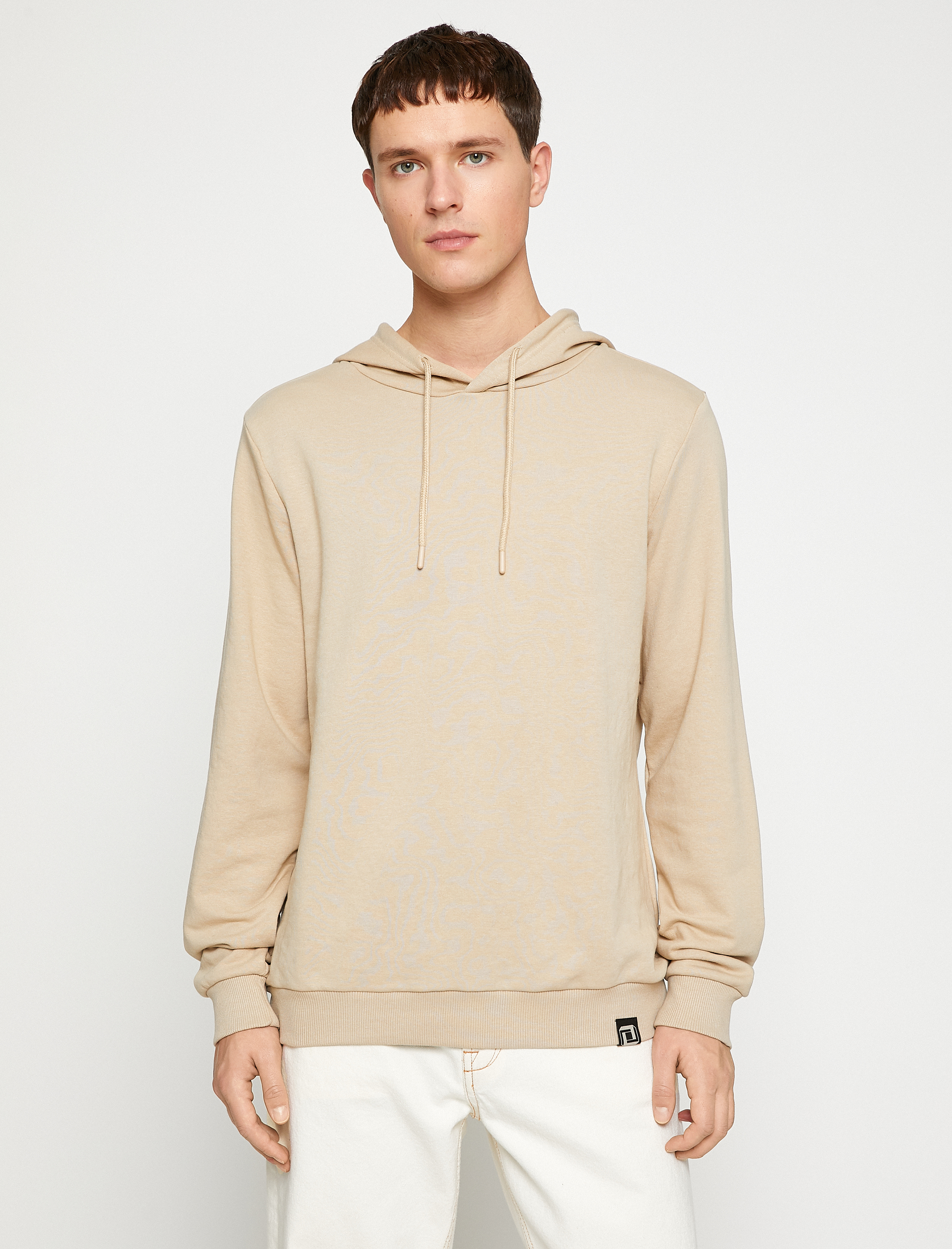   Basic Kapşonlu Sweatshirt Etiket Baskılı Uzun Kollu