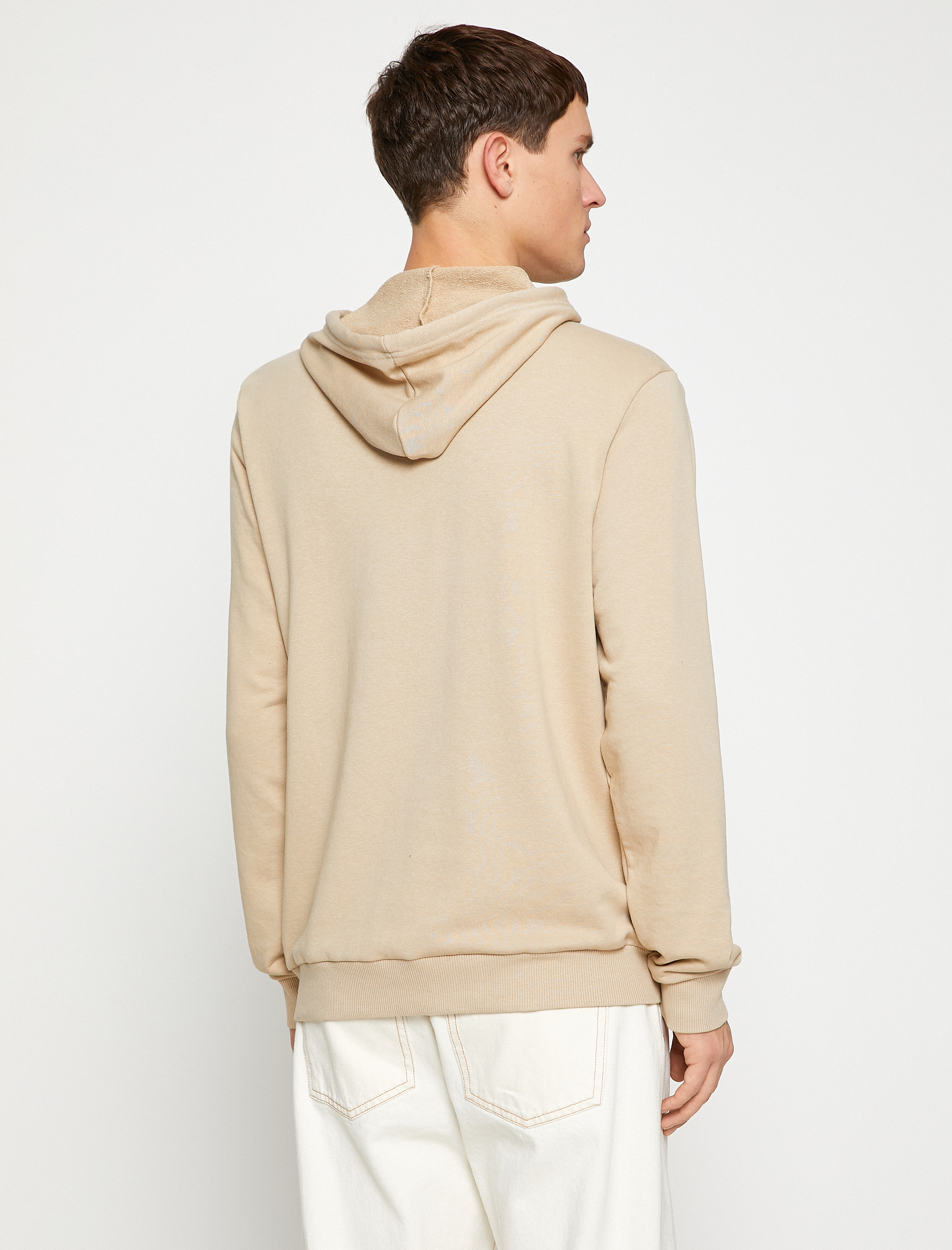   Basic Kapşonlu Sweatshirt Etiket Baskılı Uzun Kollu