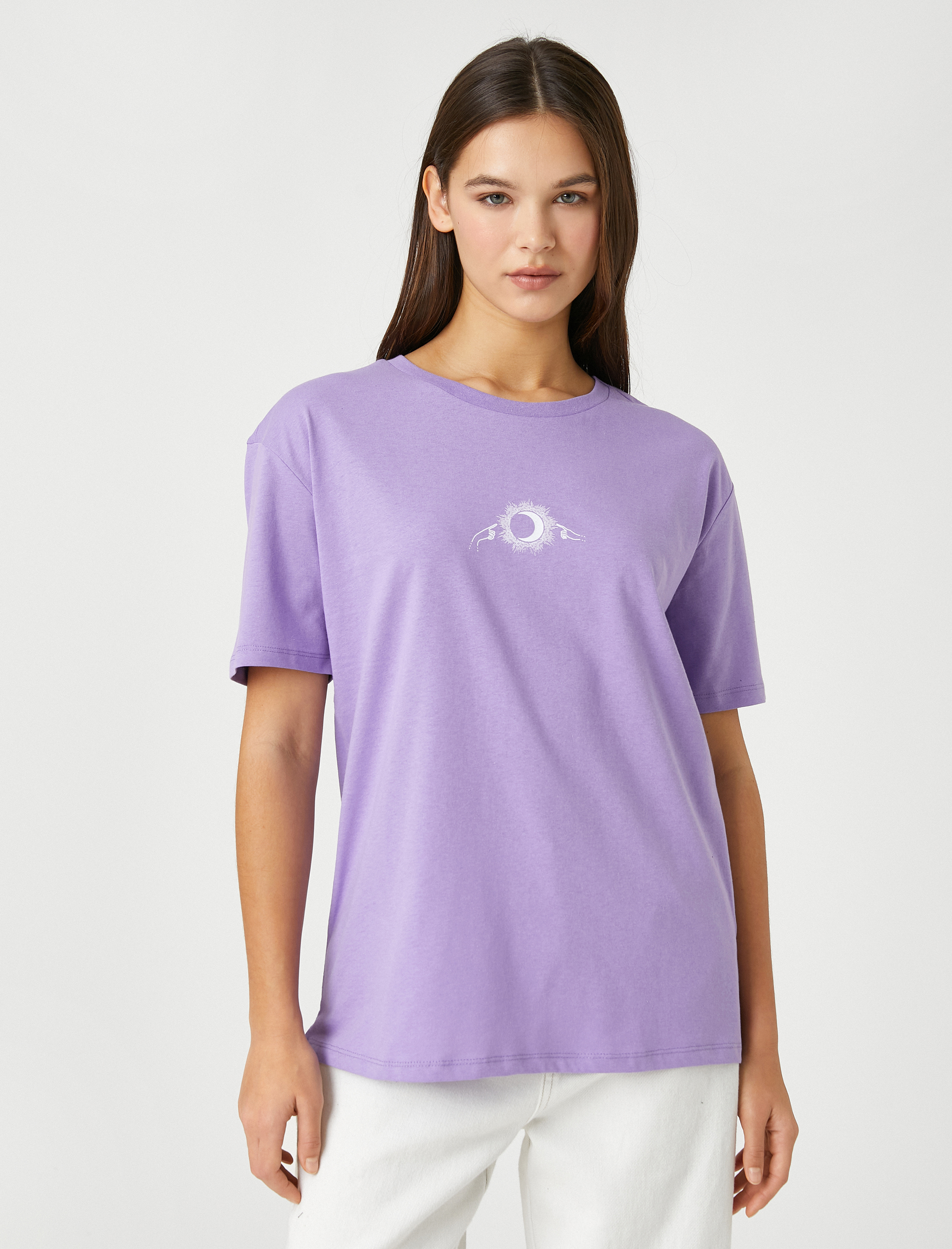   Kısa Kollu Tişört Minimal Baskılı Bisiklet Yaka