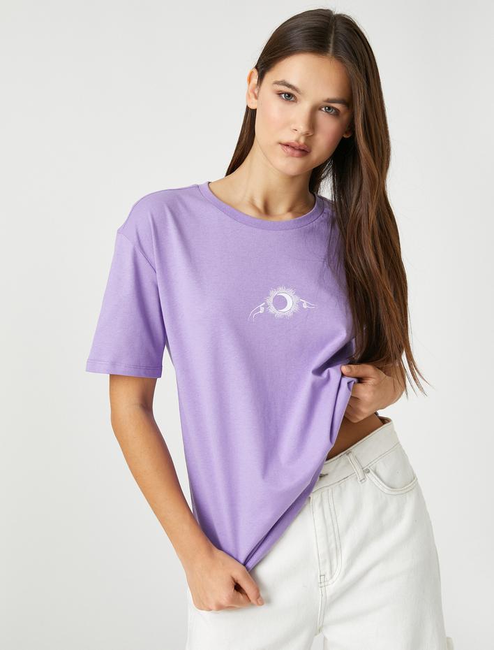  Kısa Kollu Tişört Minimal Baskılı Bisiklet Yaka