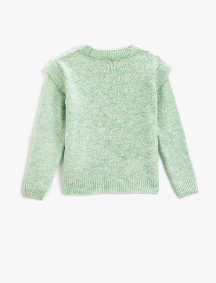 Kız Çocuk Çiçek İşlemeli Kazak Yumuşak Dokulu Uzun Kollu Yuvarlak Yaka