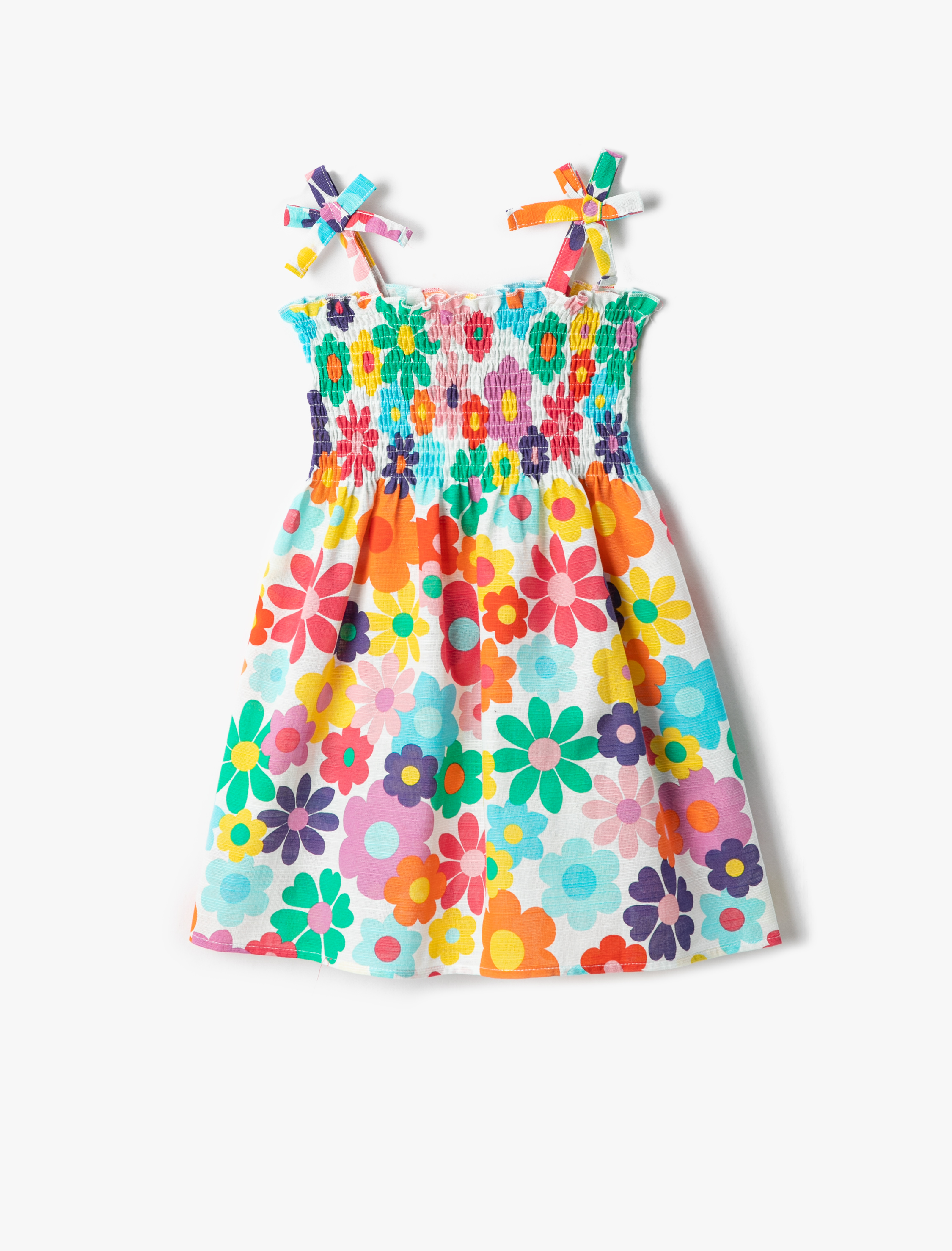  Kız Çocuk Elbise Çiçekli Askılı Gipeli Pamuklu