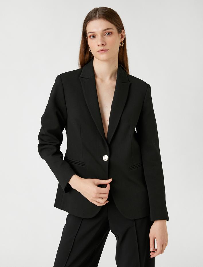  Blazer Ceket Tek Düğmeli Cep Detaylı
