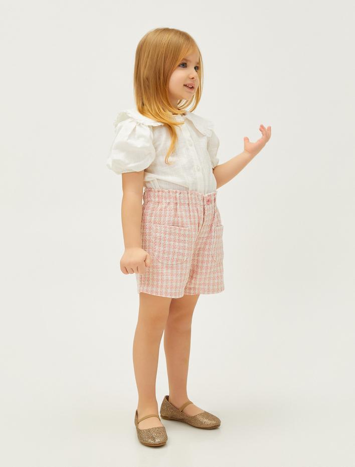 Kız Bebek Tüvit Mini Şort Cepli Beli Lasikli