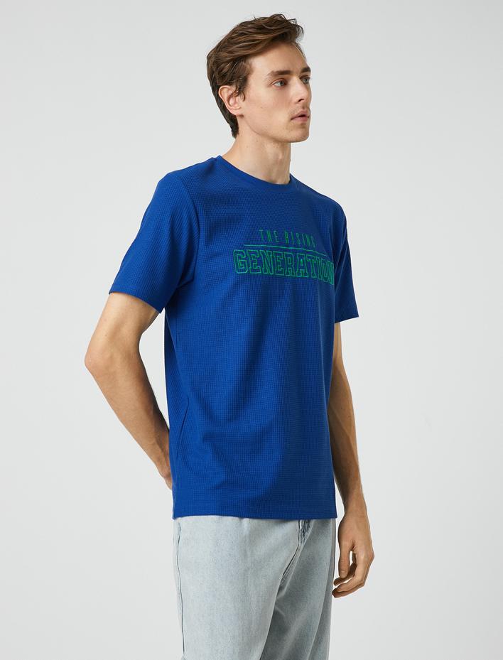  Slogan İşlemeli Tişört Bisiklet Yaka Kısa Kollu