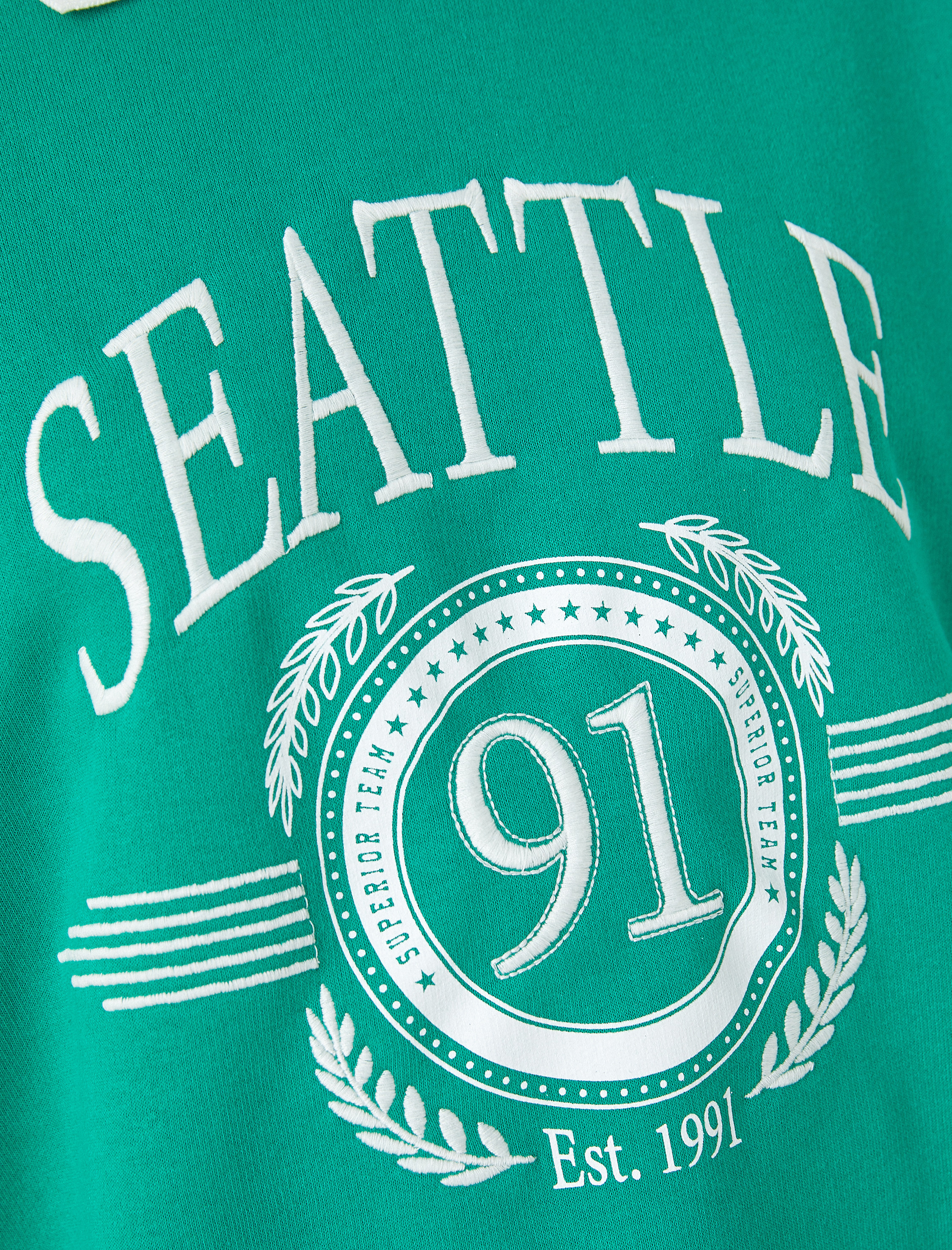   Oversize Sweatshirt Polo Yaka Kolej Baskılı Nakışlı