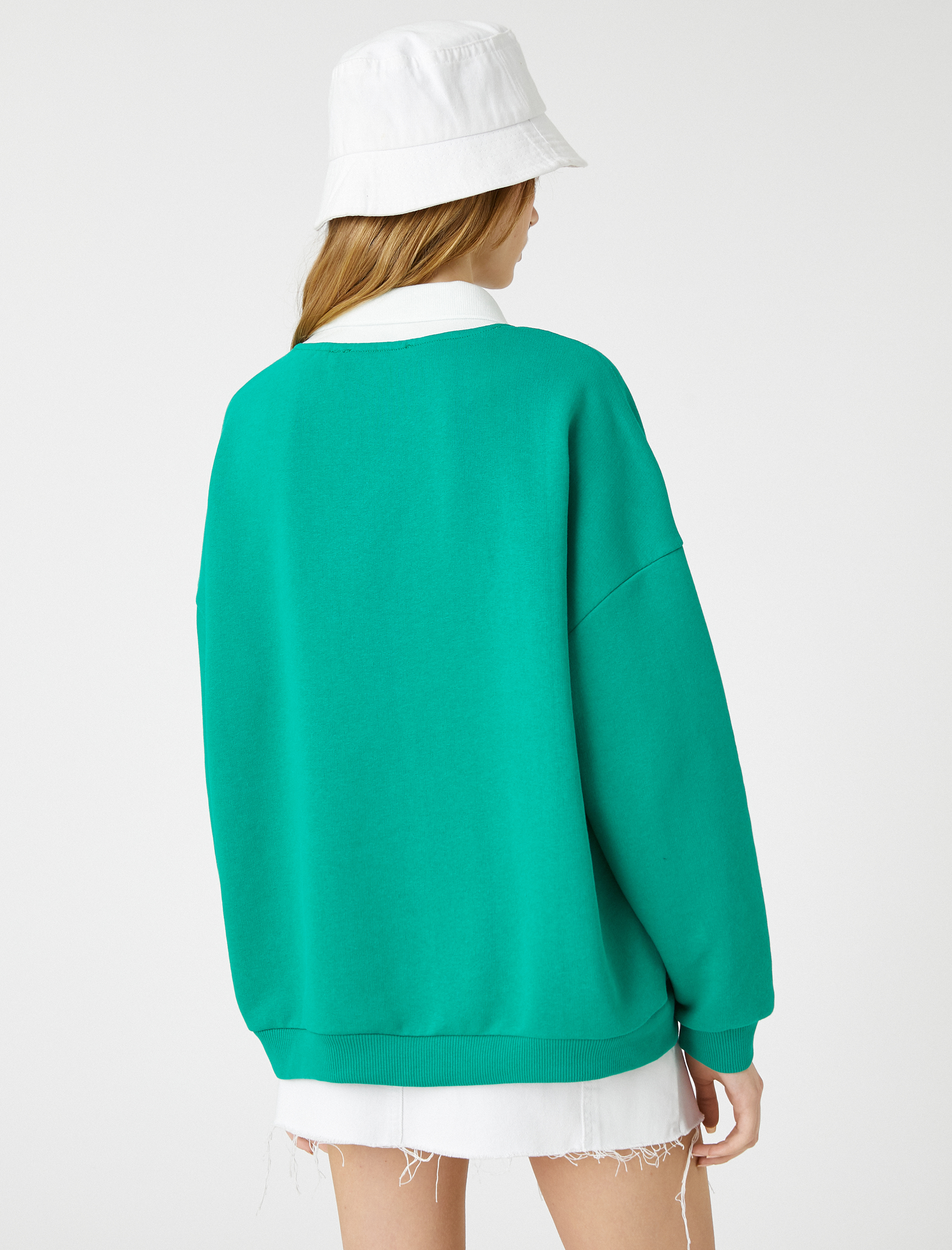   Oversize Sweatshirt Polo Yaka Kolej Baskılı Nakışlı