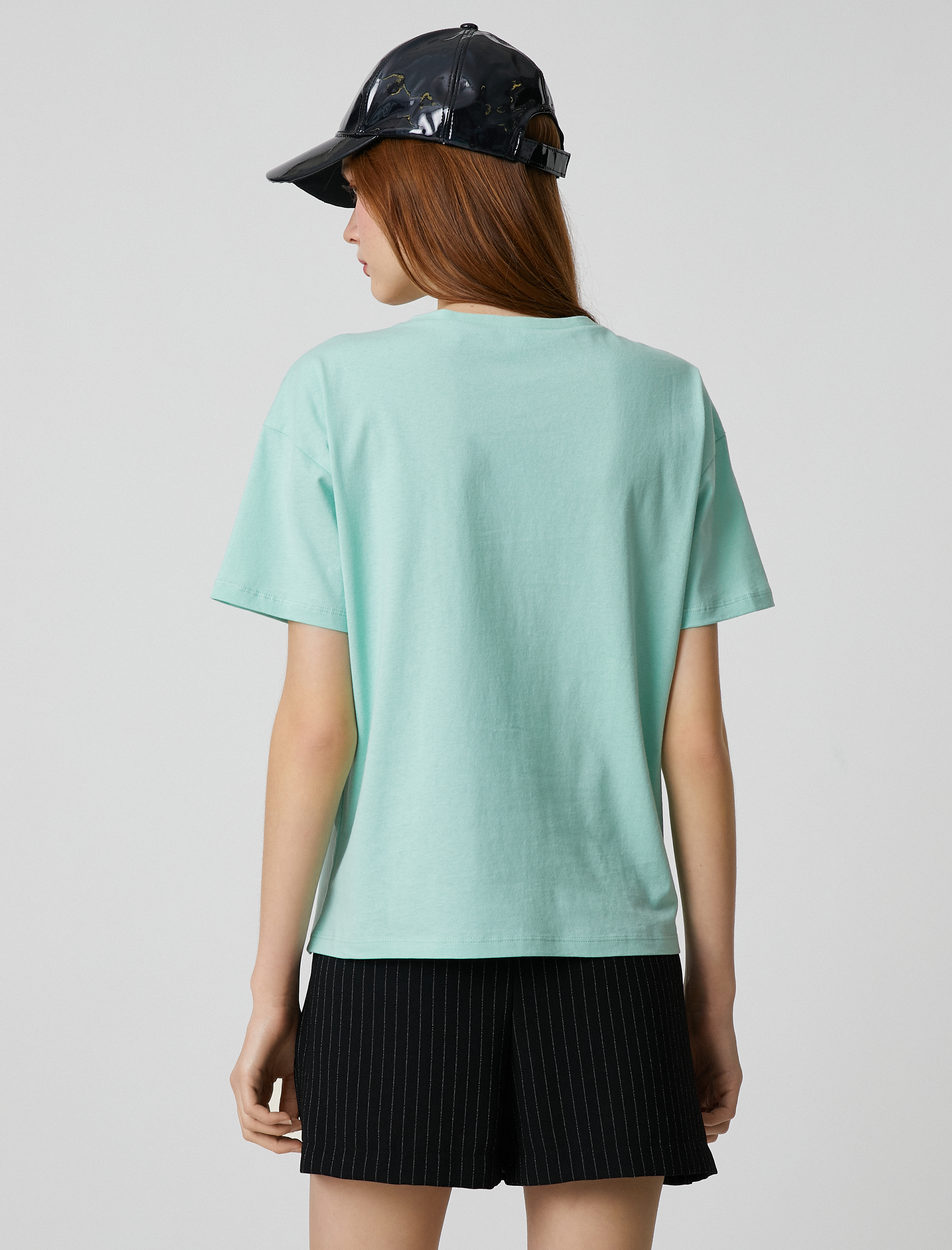   Kısa Kollu Tişört New York Baskılı Bisiklet Yaka