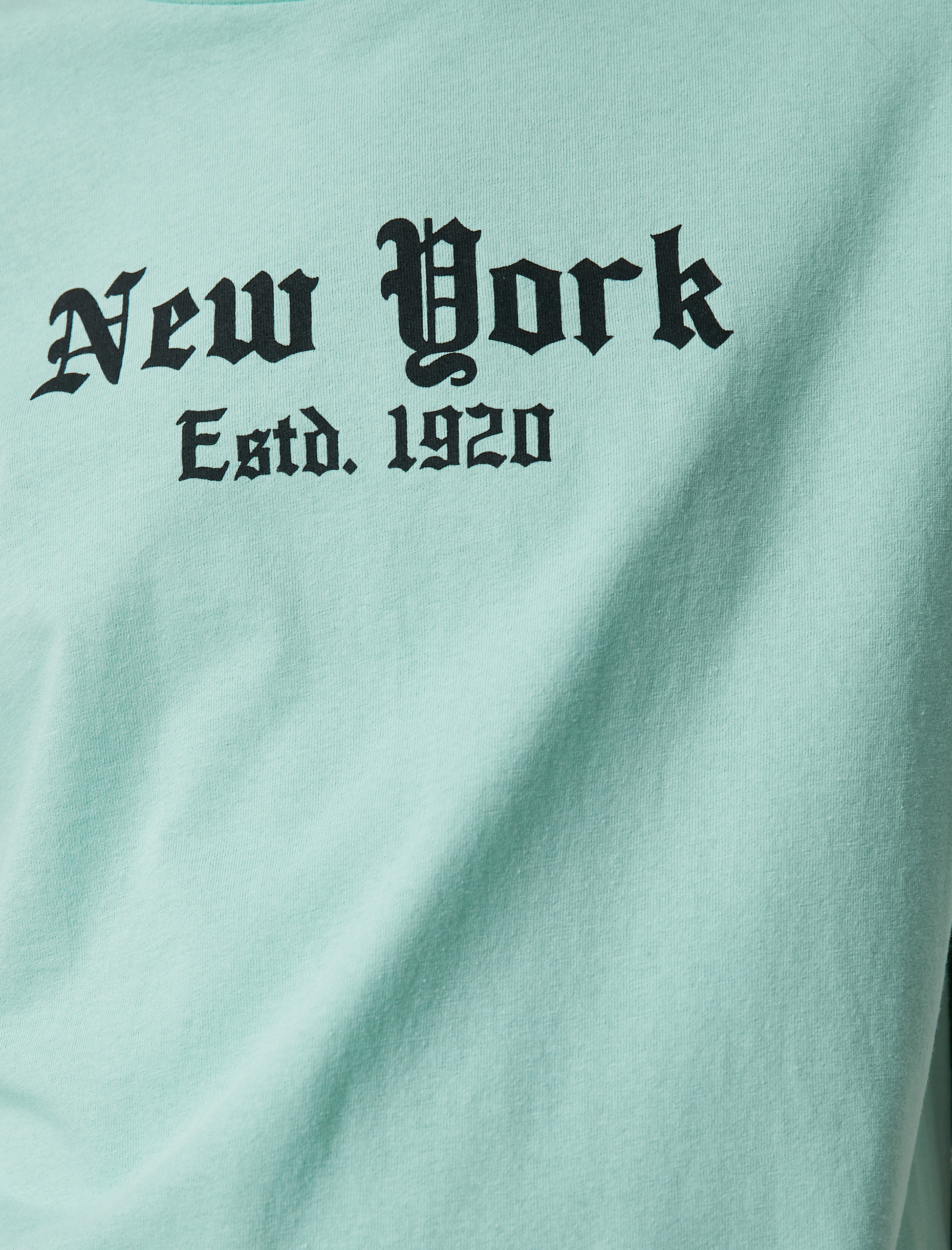   Kısa Kollu Tişört New York Baskılı Bisiklet Yaka