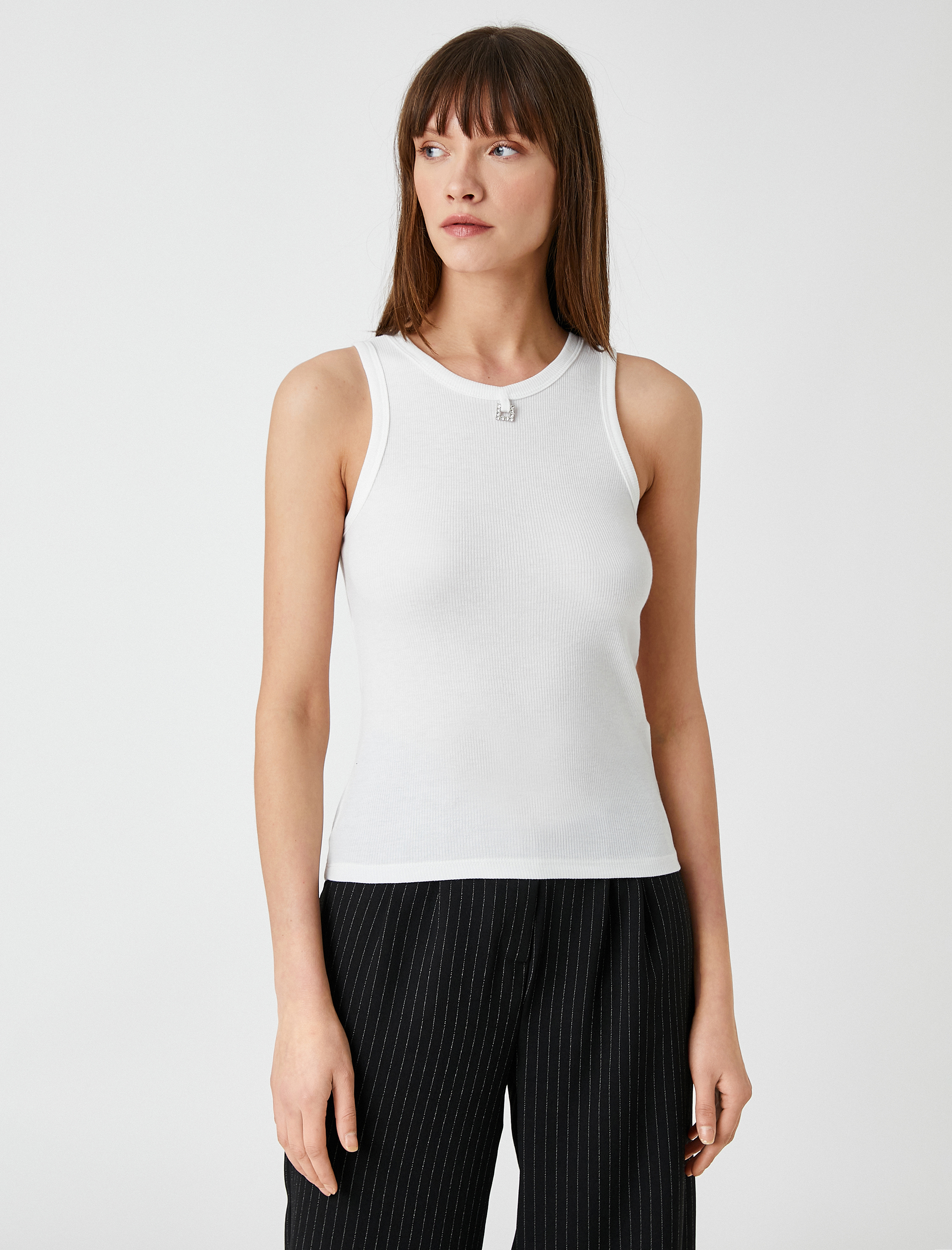   Taş Detaylı Atlet Bisiklet Yaka Kolsuz