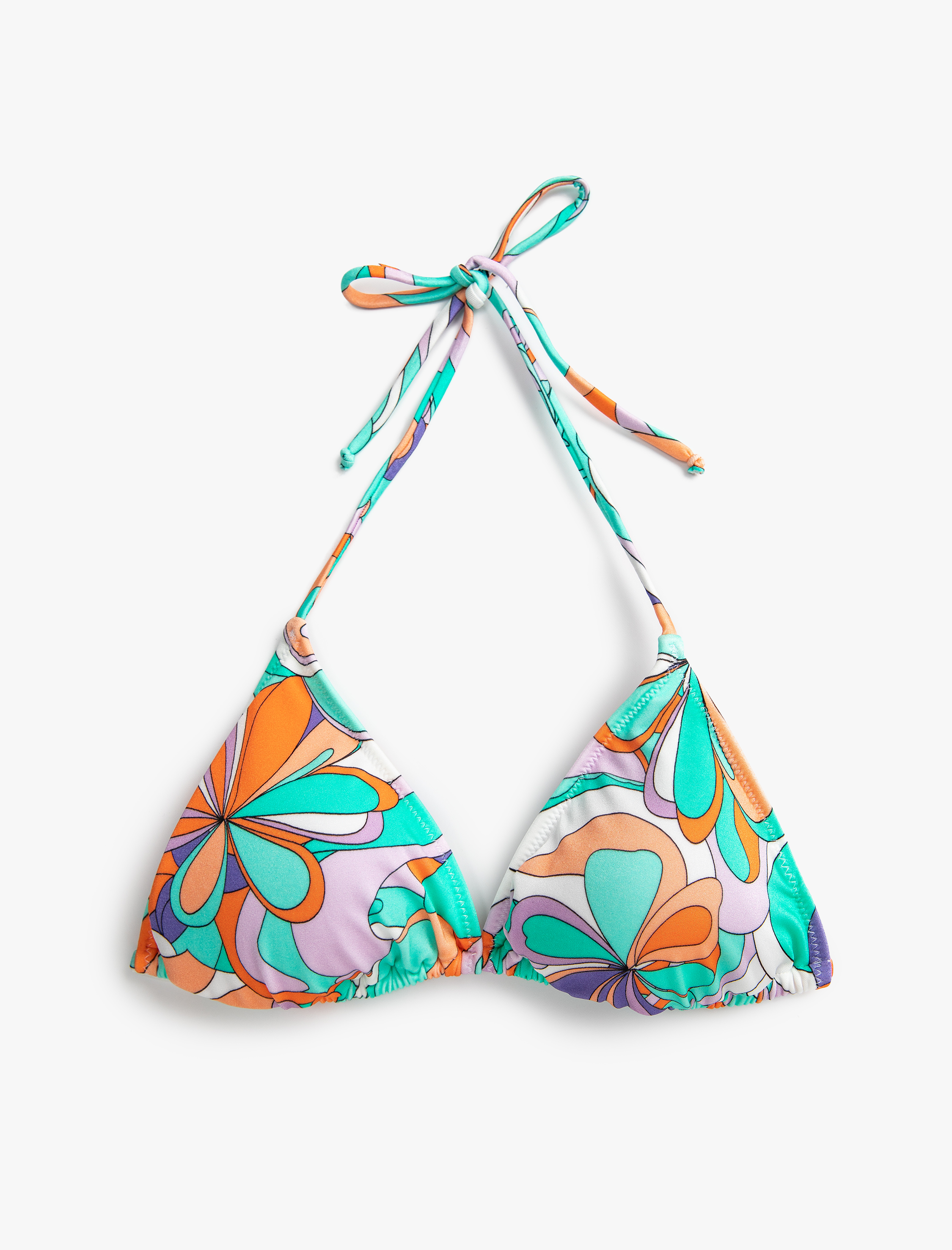   Üçgen Bikini Üstü Çiçekli Boyundan Bağlamalı Kaplı