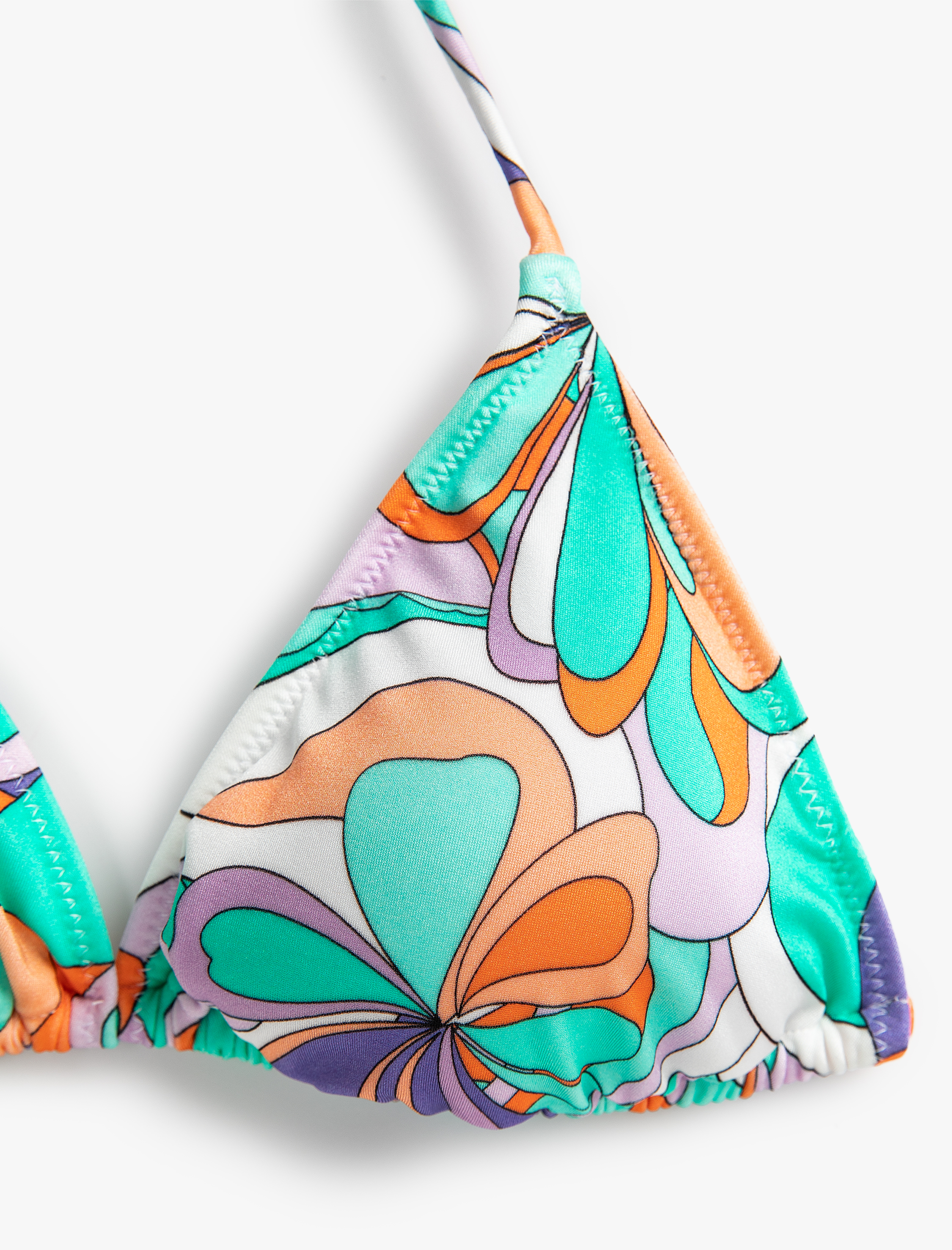   Üçgen Bikini Üstü Çiçekli Boyundan Bağlamalı Kaplı