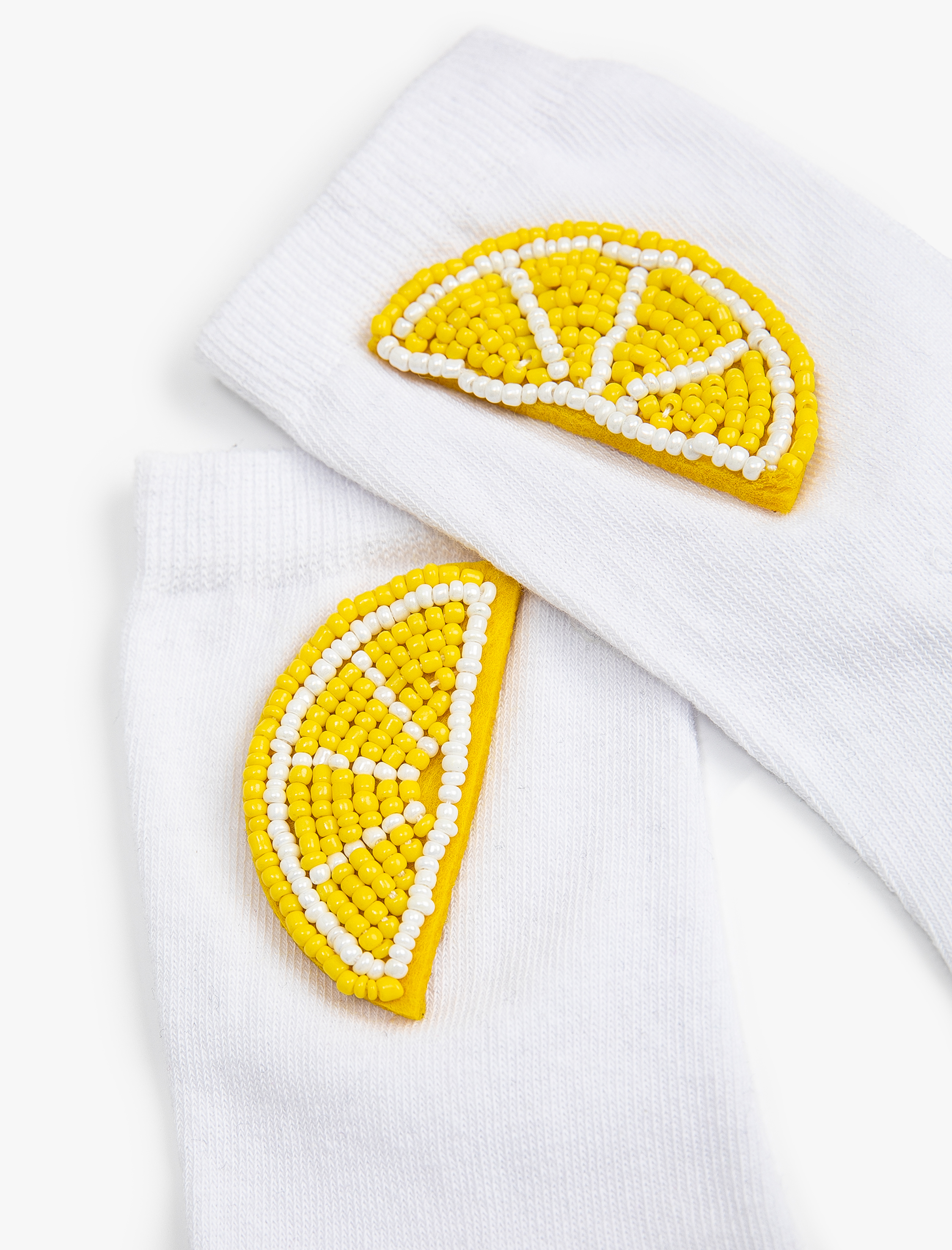  Kadın Limon Detaylı Soket Çorap Boncuk İşlemeli