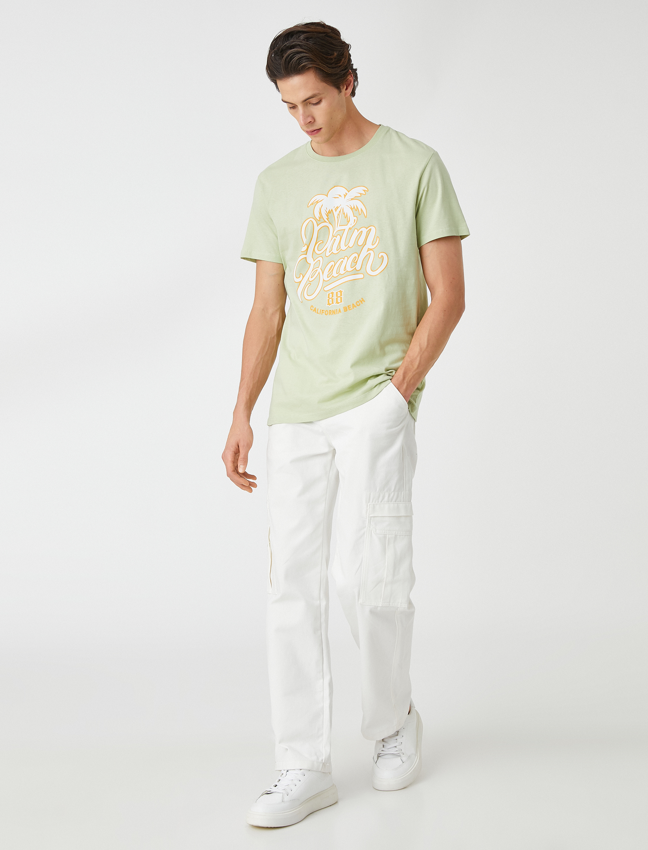   Kolej Tişört Baskılı Bisiklet Yaka Kısa Kollu Dar Kesim