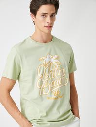 Kolej Tişört Baskılı Bisiklet Yaka Kısa Kollu Dar Kesim