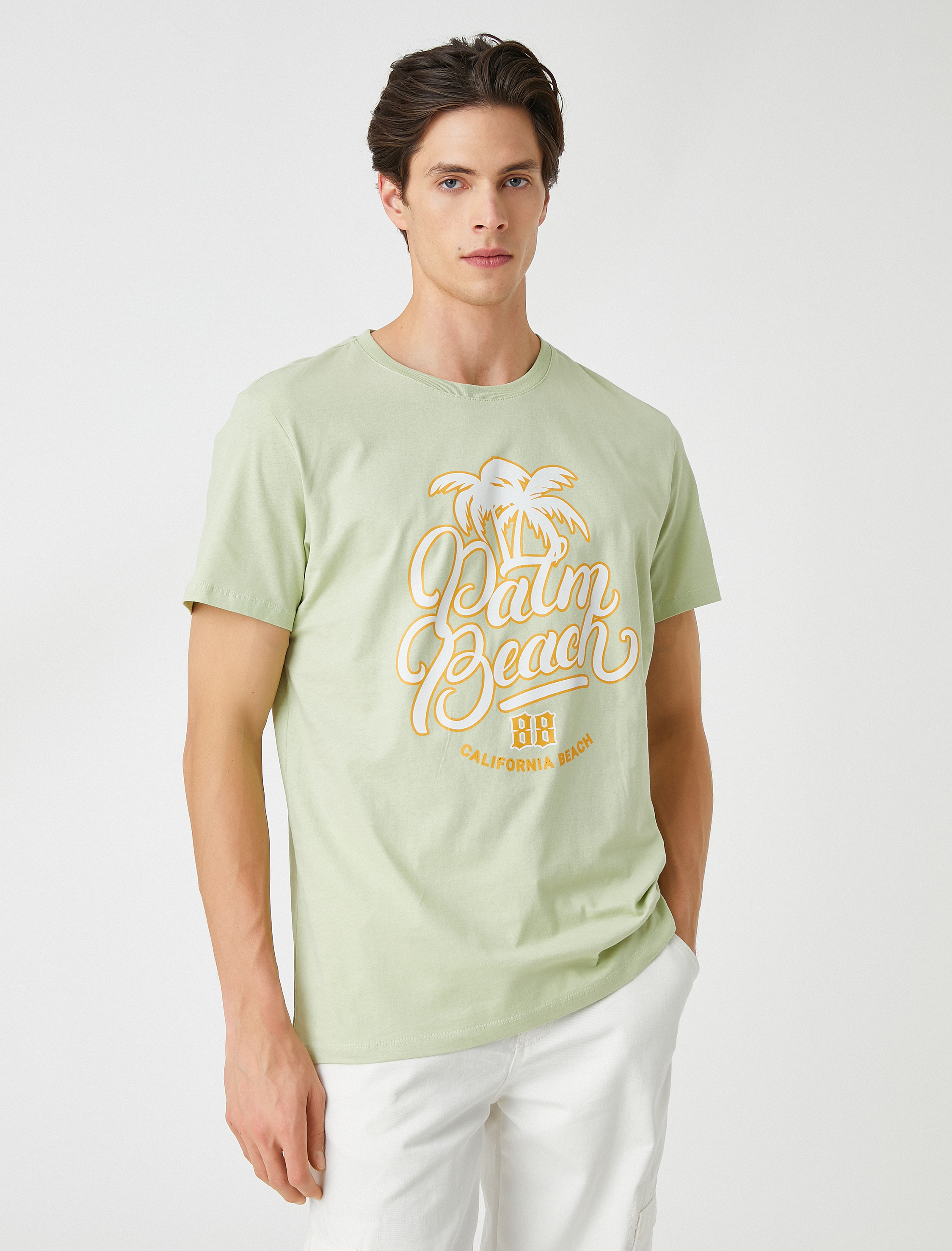   Kolej Tişört Baskılı Bisiklet Yaka Kısa Kollu Dar Kesim