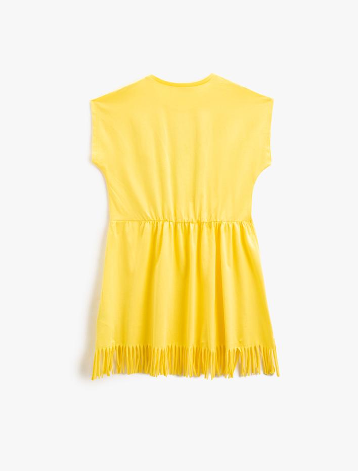 Kız Çocuk Elbise Kolsuz Püsküllü Baskılı Bisiklet Yaka