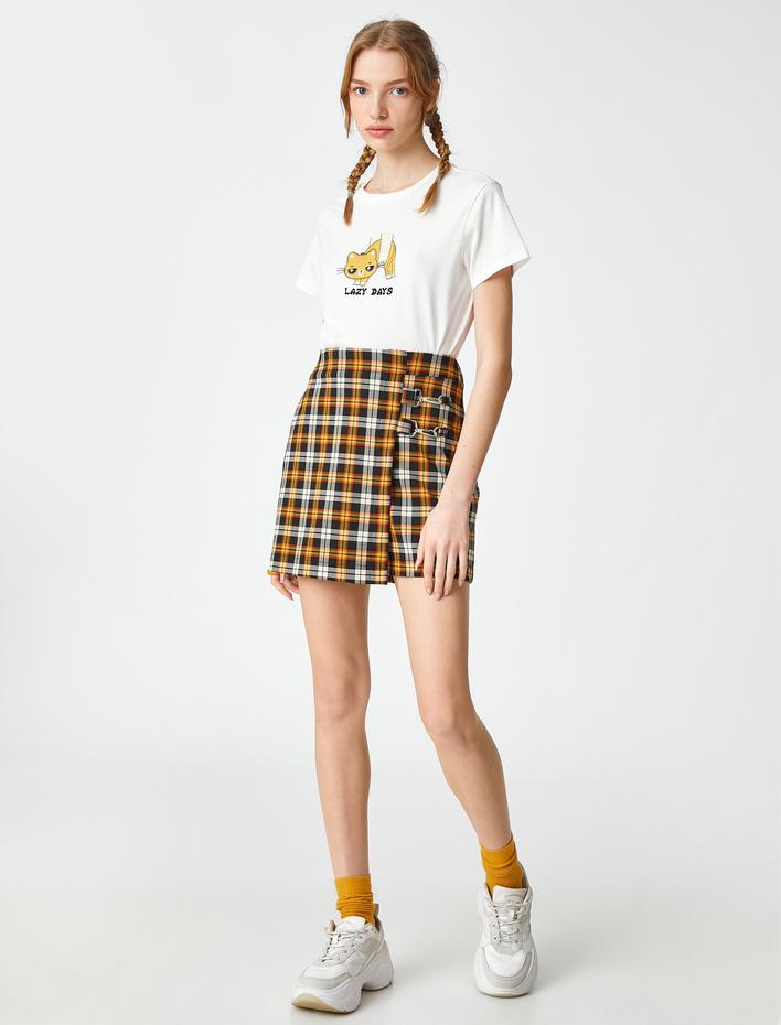  Baskılı Tişört Bisiklet Yaka Kısa Kollu