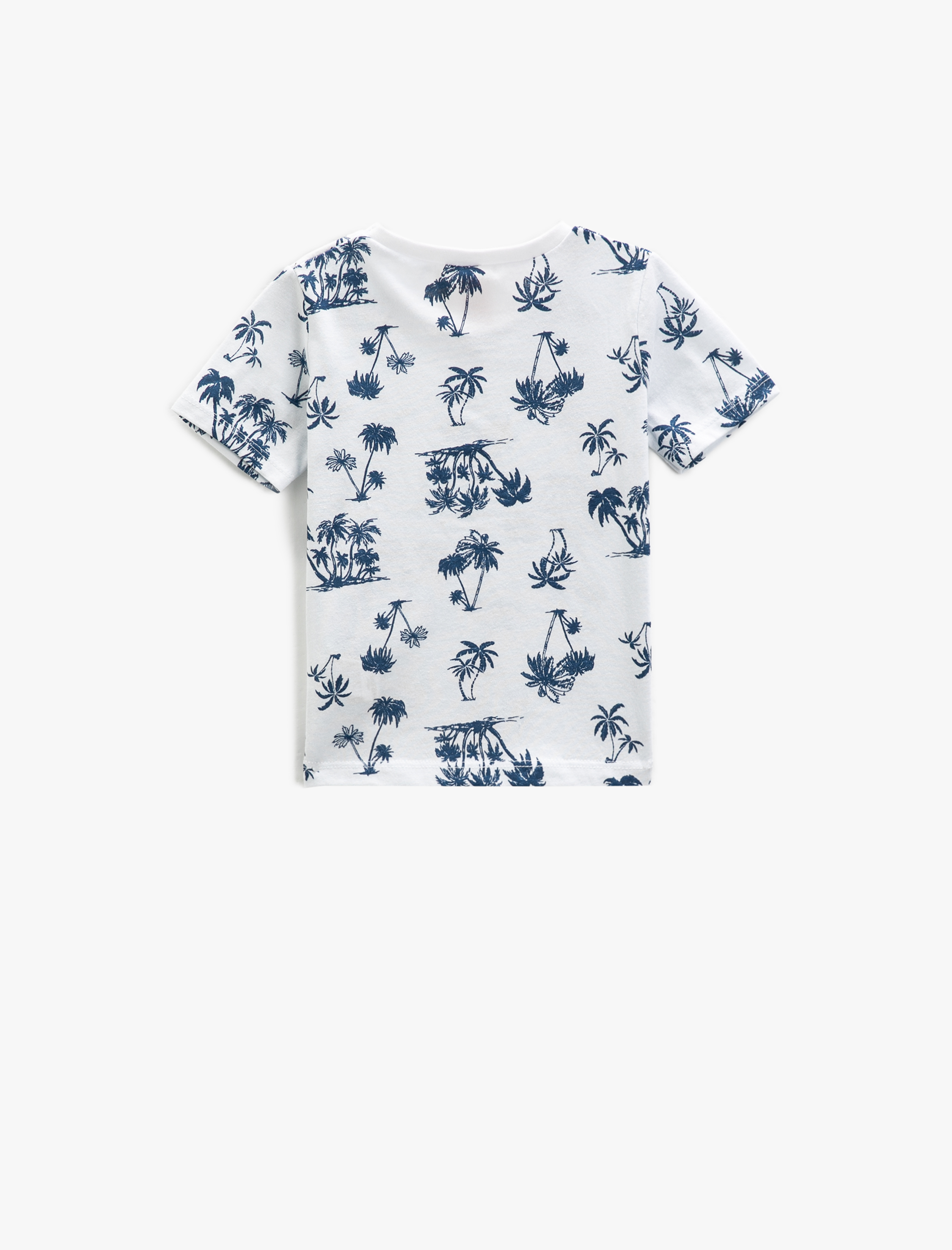  Erkek Bebek Palmiye Baskılı Kısa Kollu Tişört Bisiklet Yaka