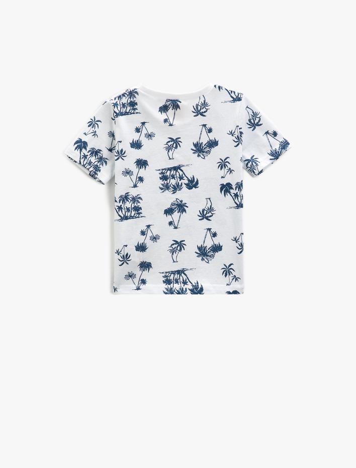 Erkek Bebek Palmiye Baskılı Kısa Kollu Tişört Bisiklet Yaka