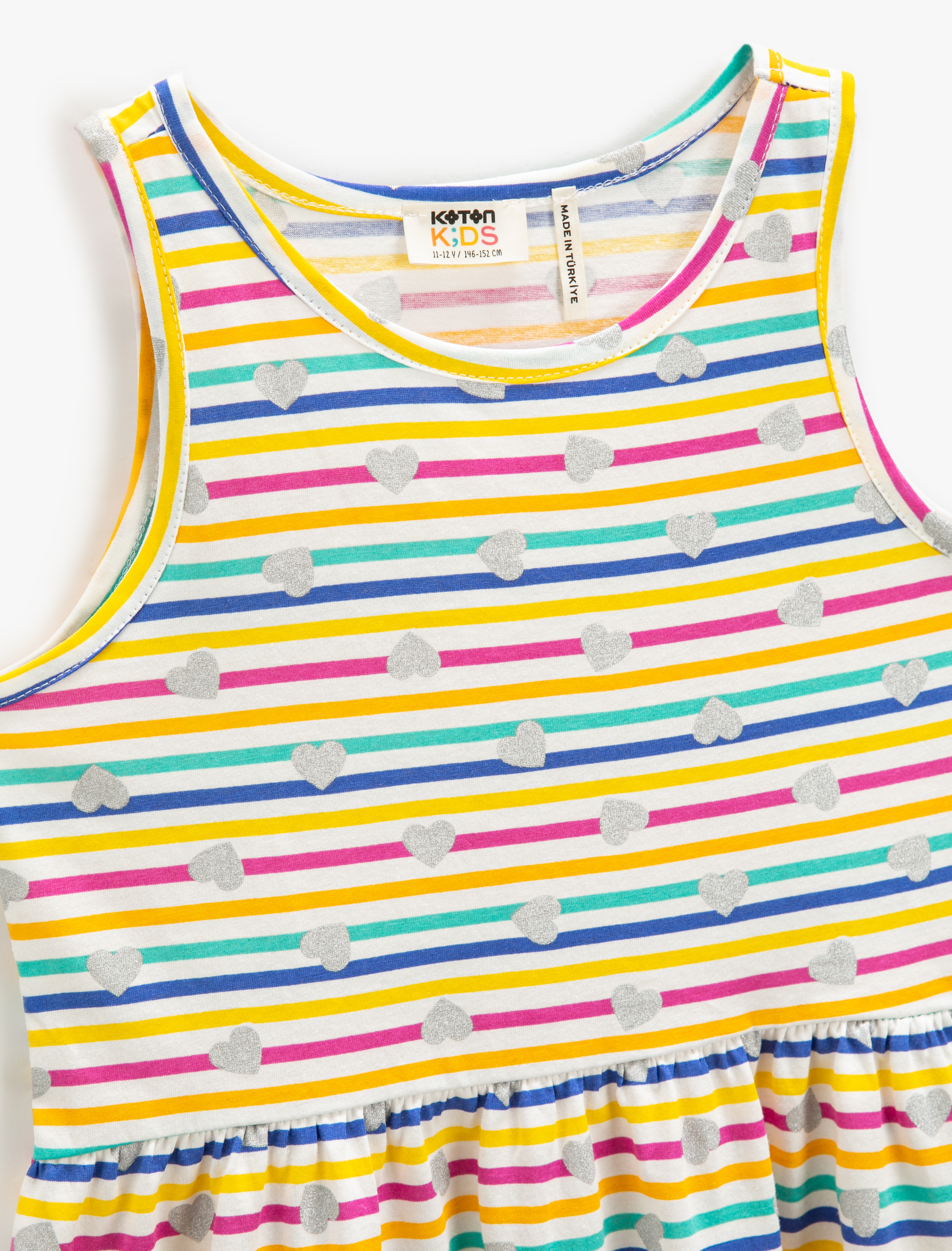  Kız Çocuk Elbise Kolsuz Penye Bisiklet Yaka Parlak Kalp Baskılı Pamuklu