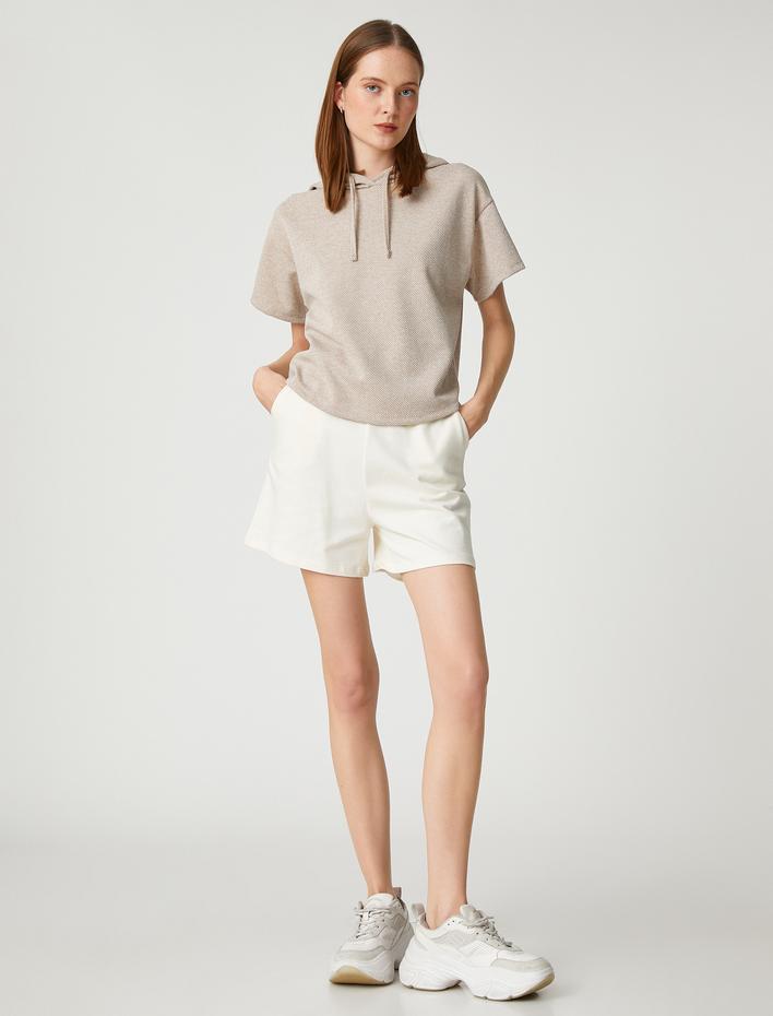  Kısa Kollu Sweatshirt Kapüşonlu