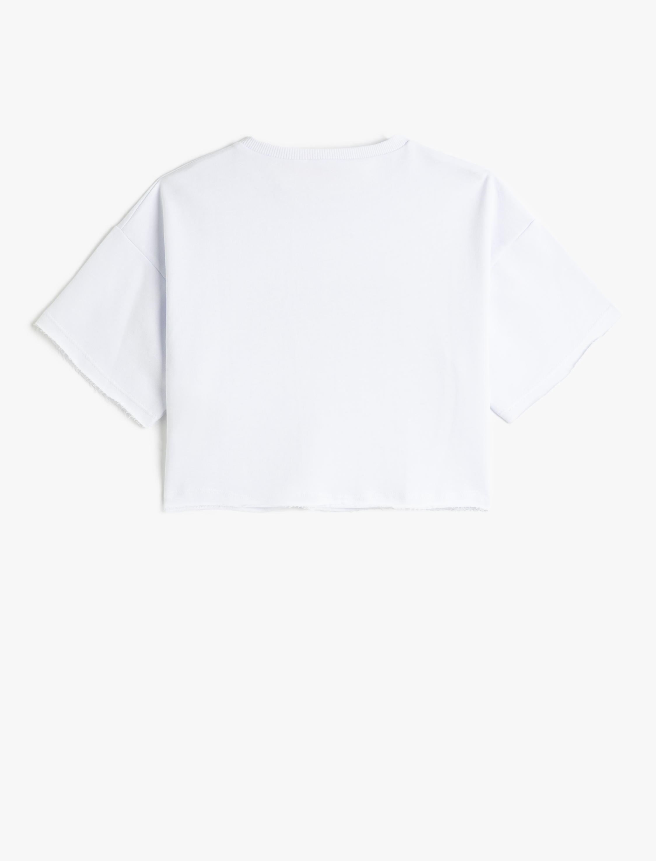 Kız Çocuk Crop Oversize Tişört Baskılı Kısa Kollu Bisiklet Yaka Pamuklu