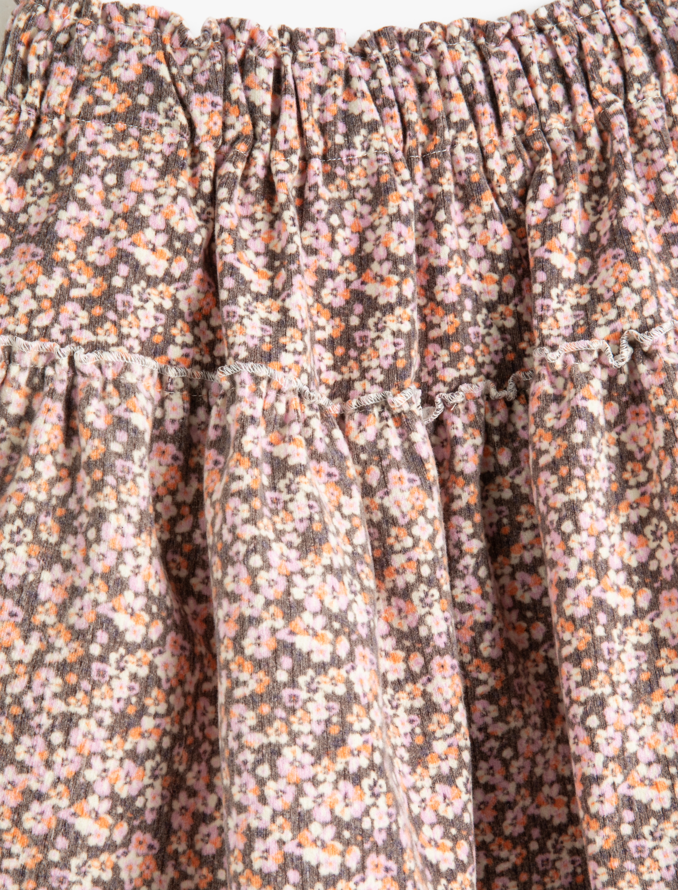  Kız Çocuk Mini Etek Çiçekli Katlı Beli Lastikli Şardonlu