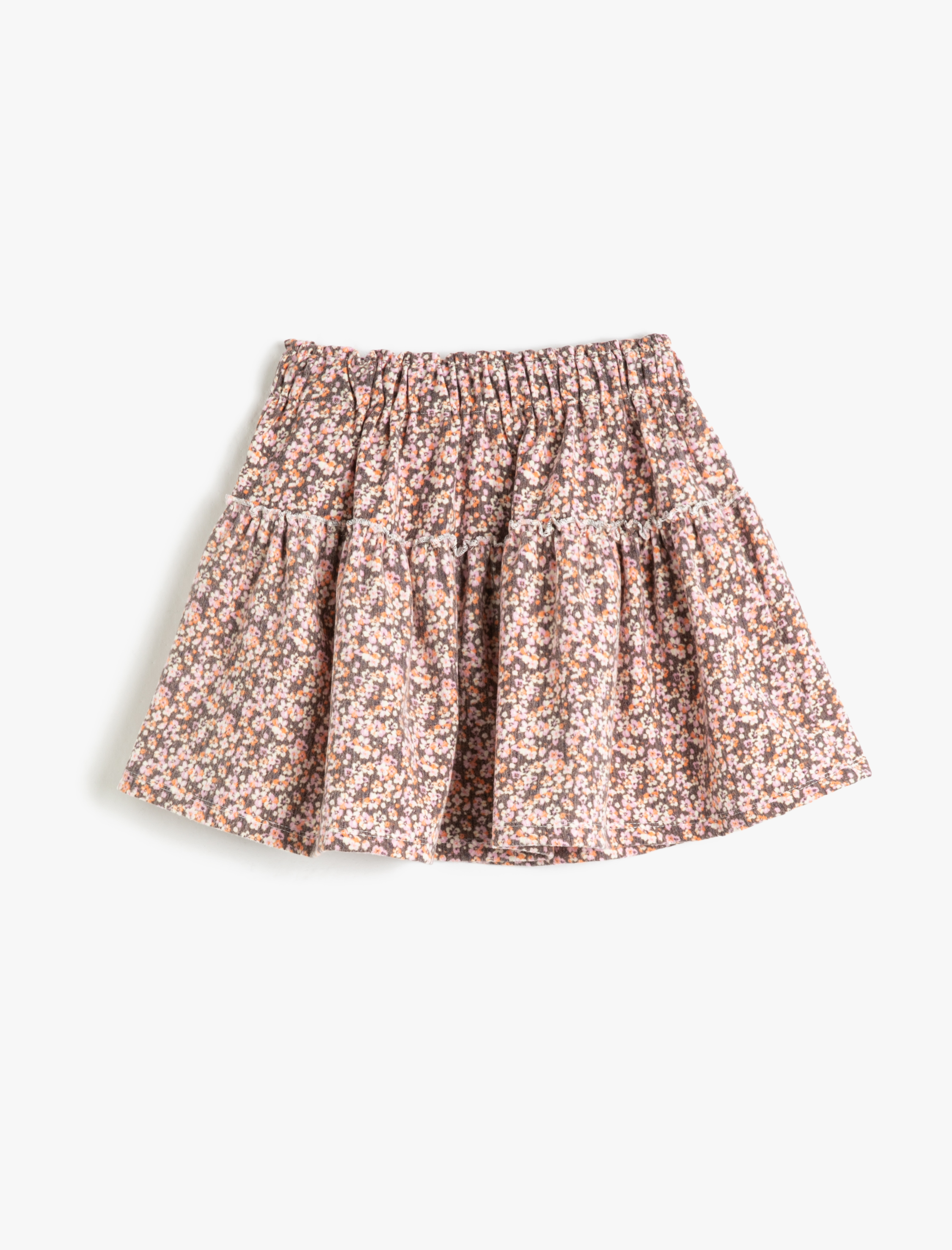  Kız Çocuk Mini Etek Çiçekli Katlı Beli Lastikli Şardonlu