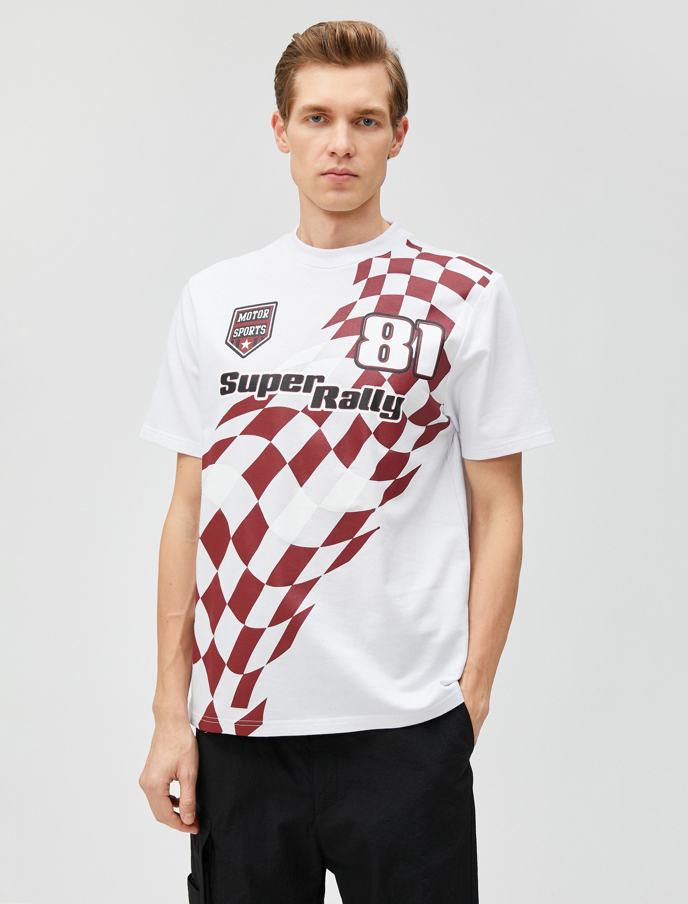   Baskılı Tişört Yarış Temalı Bisiklet Yaka Kısa Kollu Pamuklu