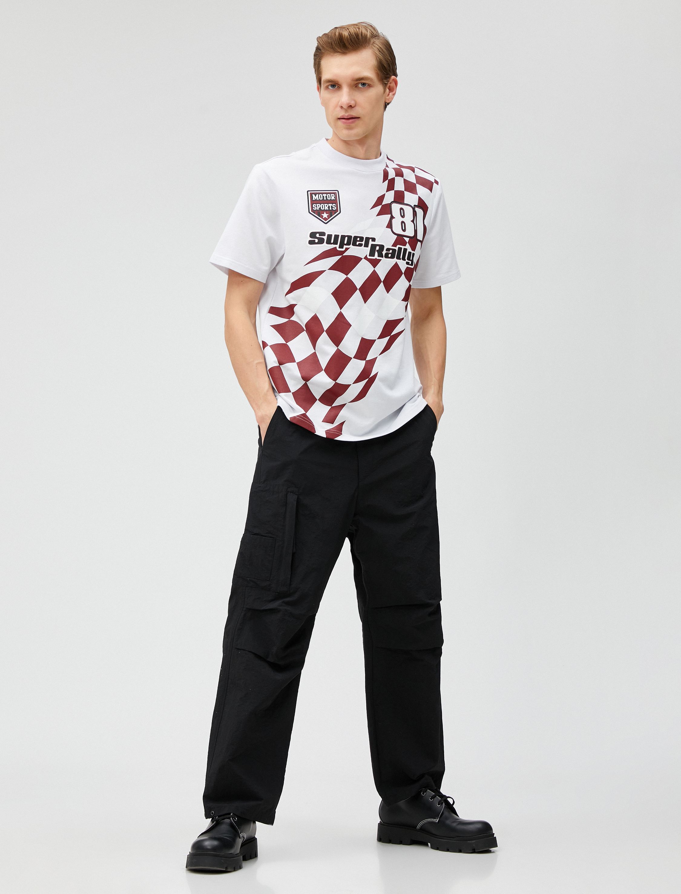   Baskılı Tişört Yarış Temalı Bisiklet Yaka Kısa Kollu Pamuklu