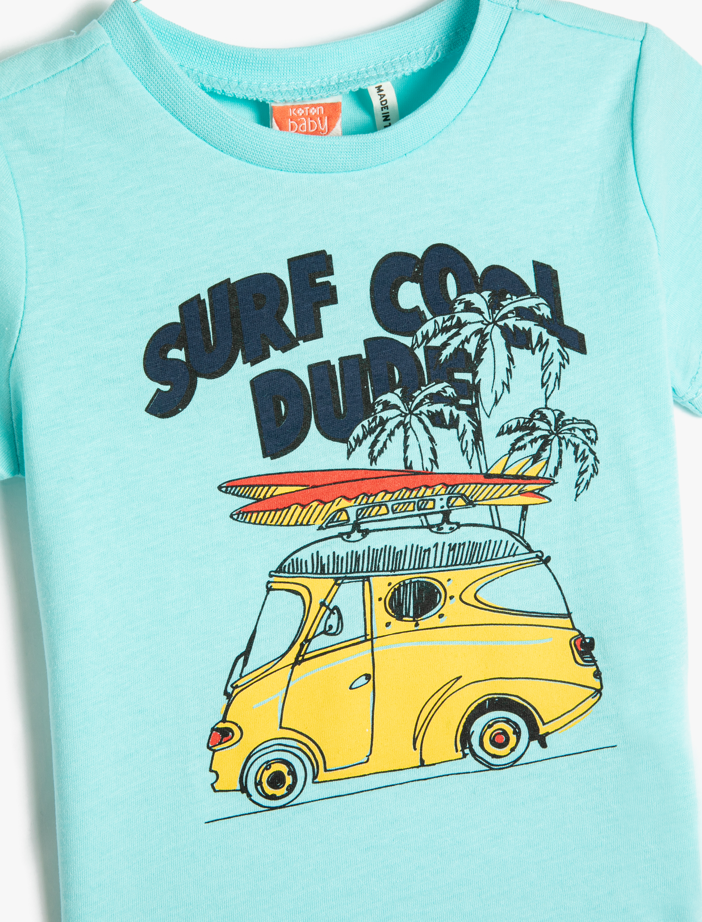  Erkek Bebek Araba Baskılı Kısa Kollu Tişört Bisiklet Yaka Pamuklu