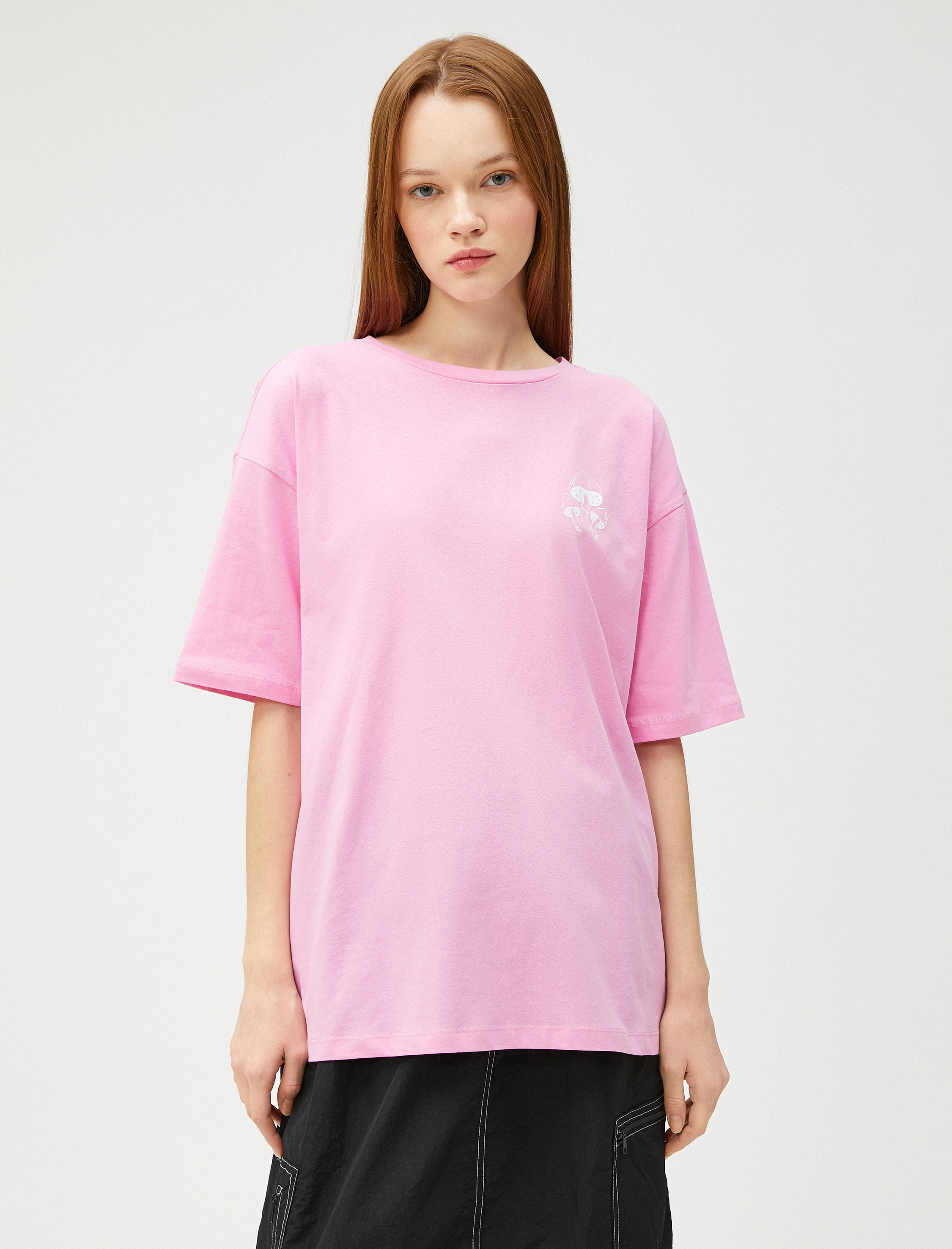   Oversize Tişört Baskılı Bisiklet Yaka Kısa Kollu Pamuklu