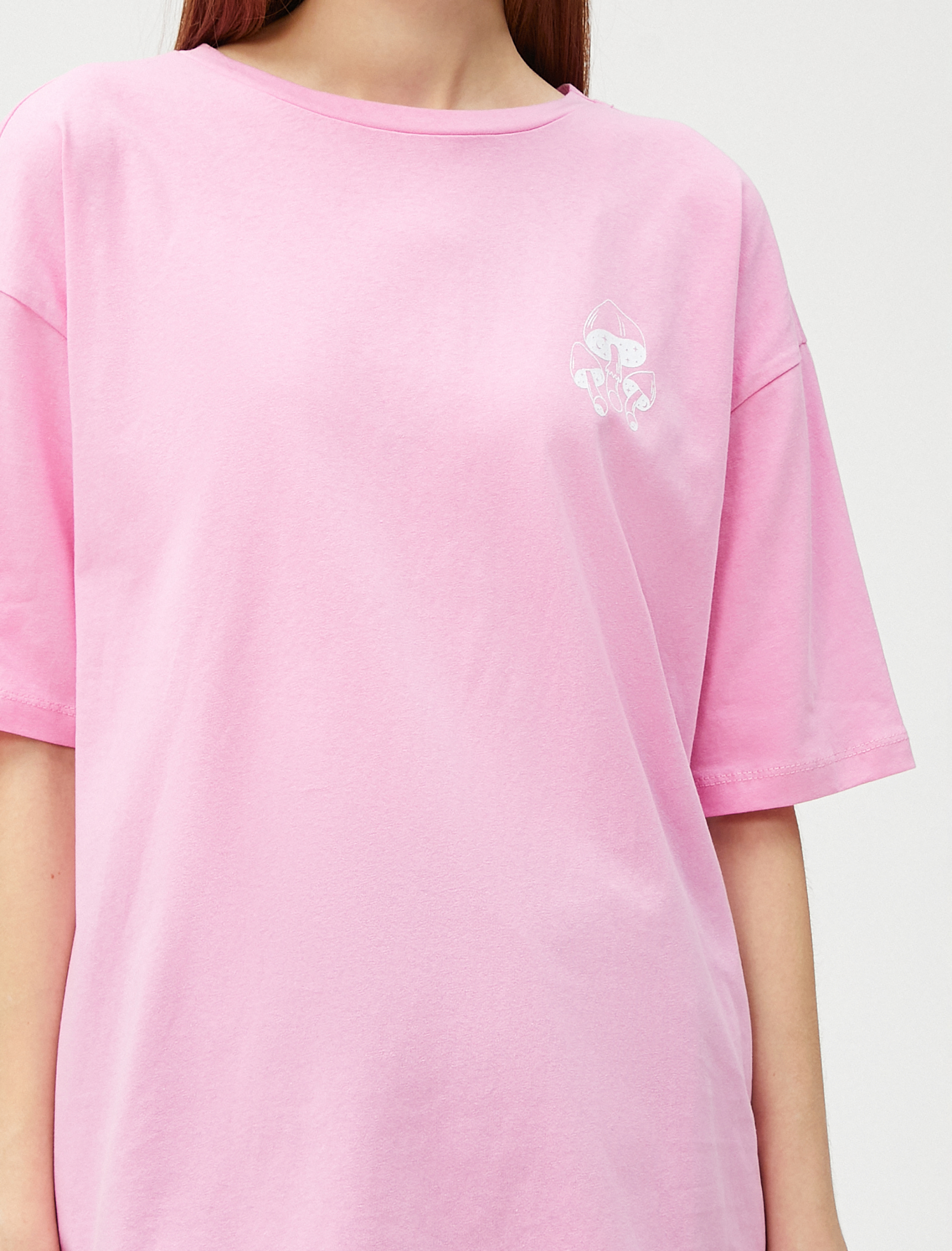   Oversize Tişört Baskılı Bisiklet Yaka Kısa Kollu Pamuklu