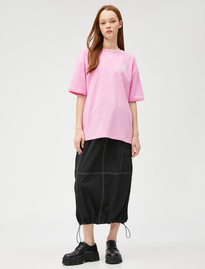  Oversize Tişört Baskılı Bisiklet Yaka Kısa Kollu Pamuklu