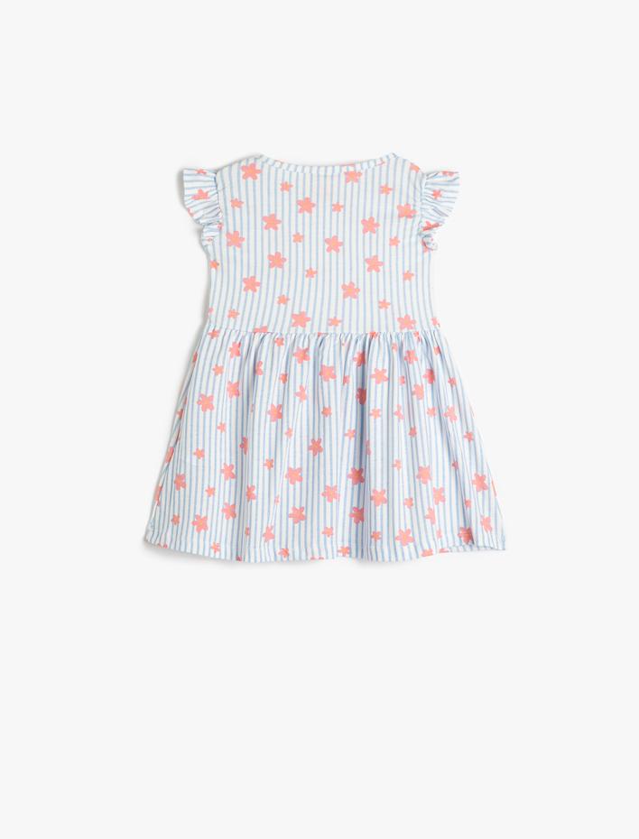 Kız Bebek Elbise Çiçekli Fırfırlı Kolsuz Bisiklet Yaka Pamuklu