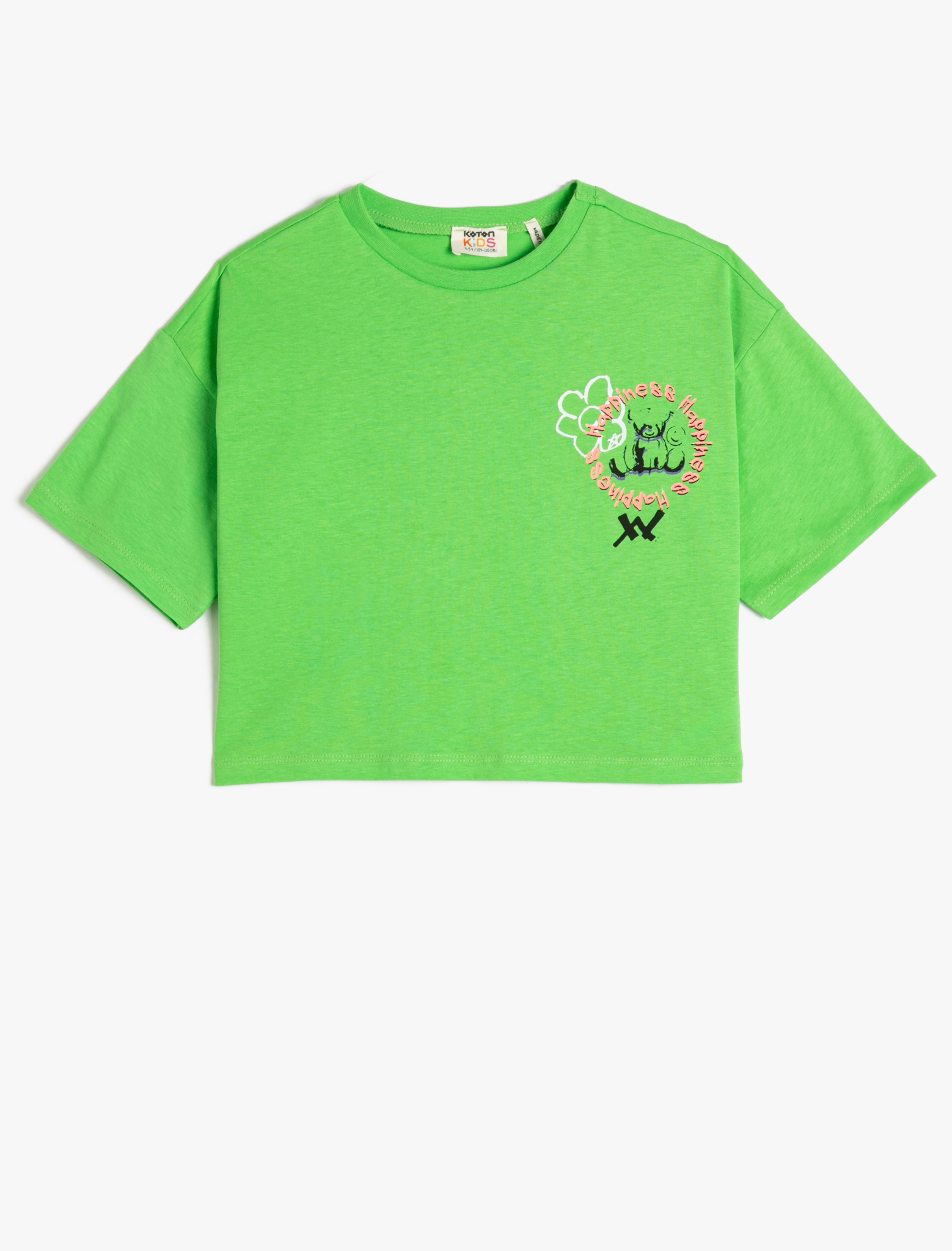  Kız Çocuk Crop Oversize Tişört Arkası Baskılı Kısa Kollu Bisiklet Yaka Pamuklu